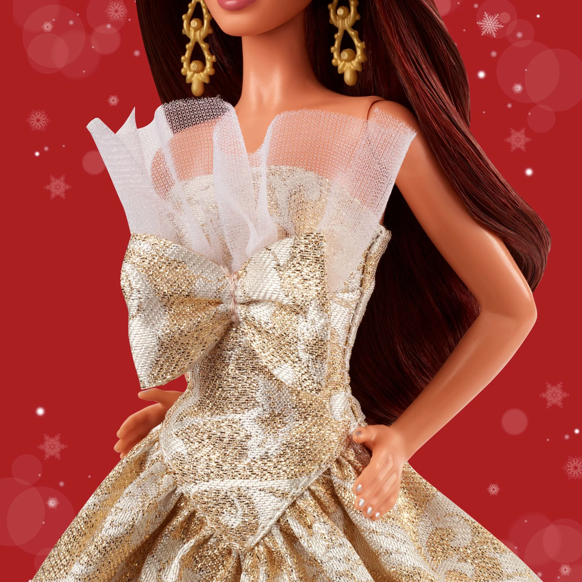 Συλλεκτική Κούκλα Barbie Holiday 2025, Καστανομάλλα Με Ασημί Και Χρυσαφί Τουαλέτα, - Image 3