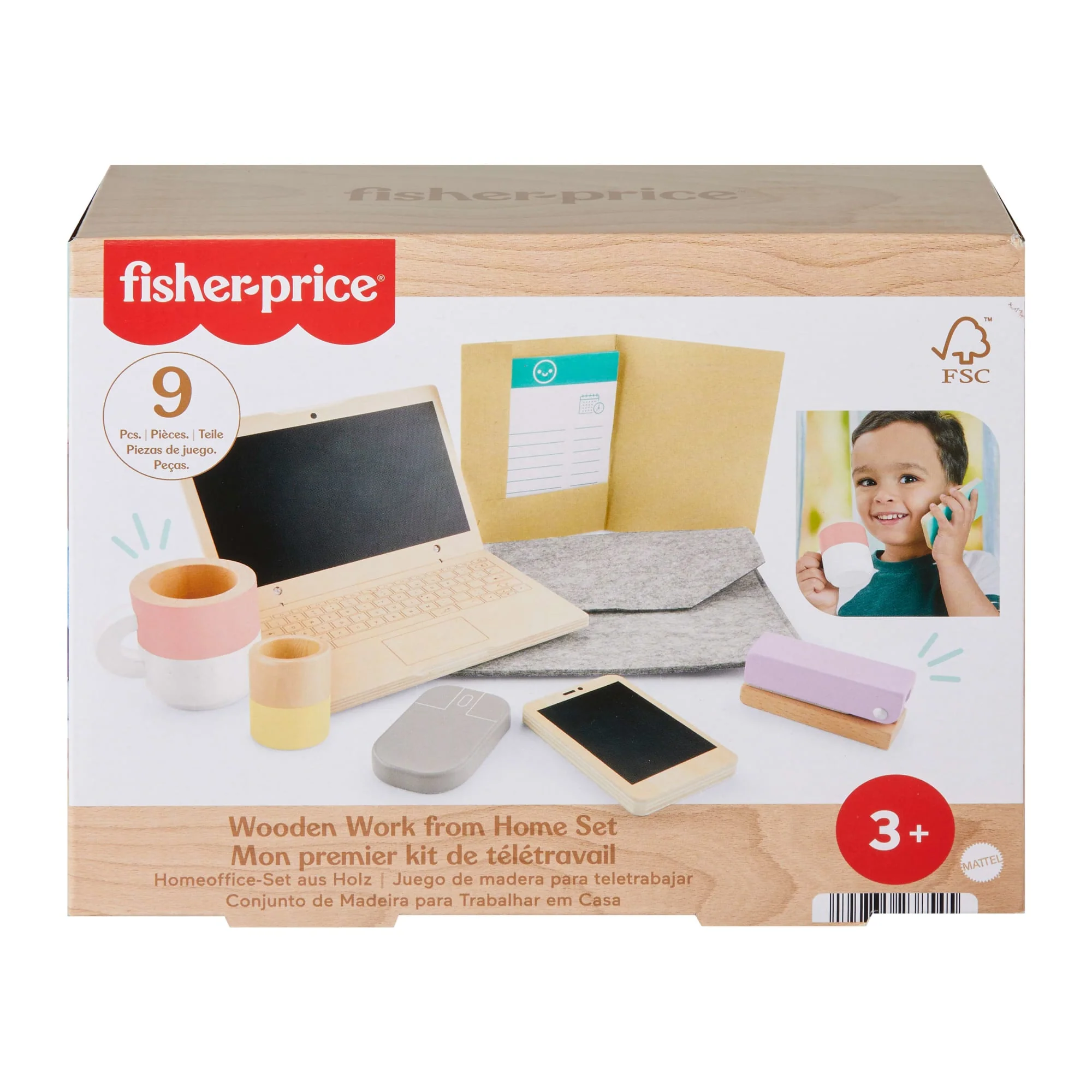 Çocuklar Için Ahşap Dizüstü Bilgisayarıyla Ofis Temalı Canlandırma Oyunlarına Ilham Veren 9 Parça Fisher-Price Ahşap EV Seti - Image 6