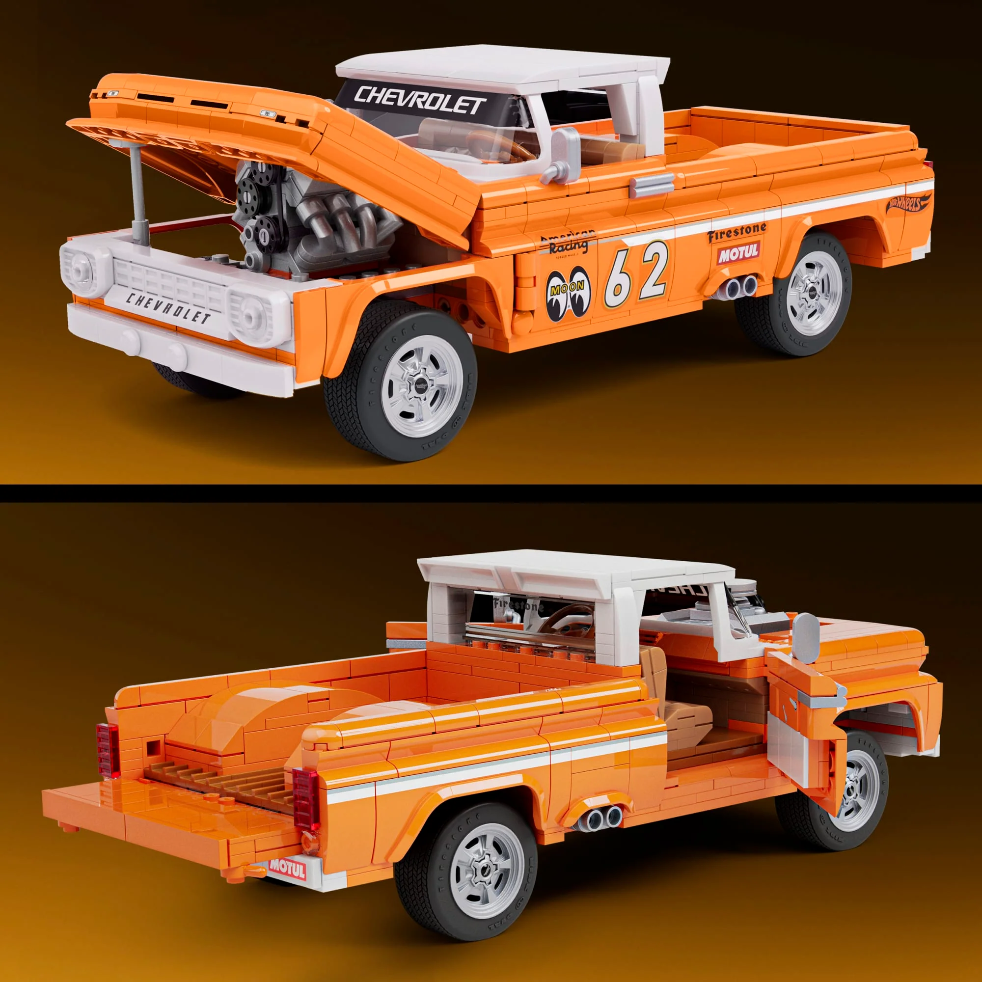 Conjunto De Construcción De La Camioneta Custom'62Chevy De Hot Wheels De Mattel Brick Shop (858Piezas) Para Coleccionistas - Image 5