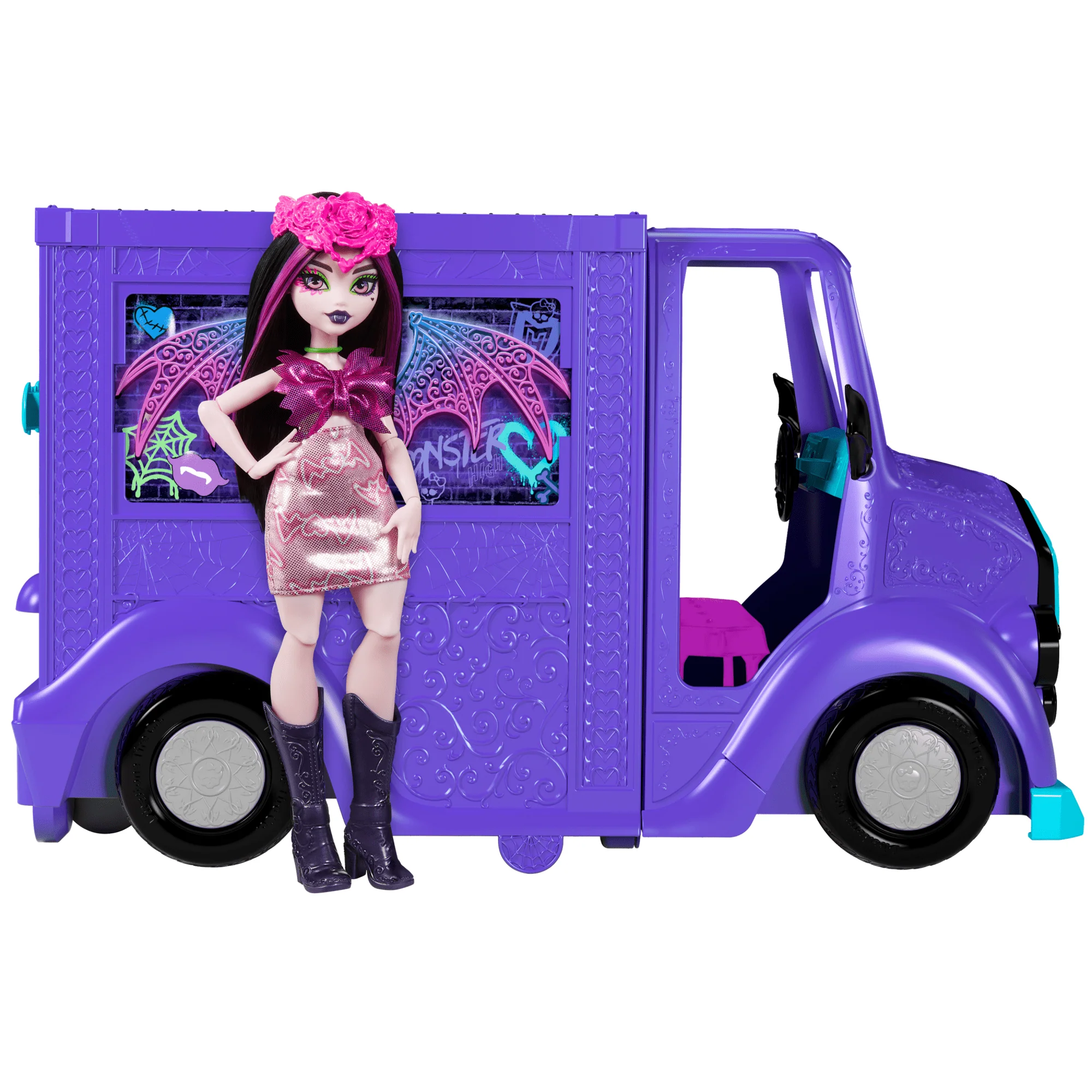 Conjunto De Juego Camión De Comida Roquero De Fangtastic De Monster High Con Muñeca Draculaura Y Más De 13 Accesorios Temáticos