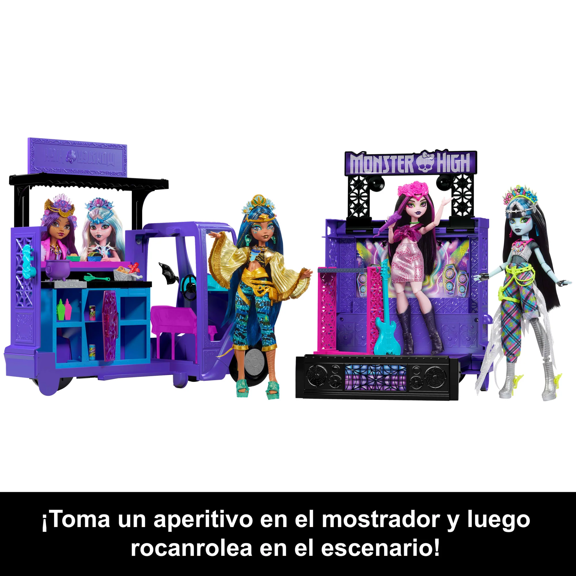 Conjunto De Juego Camión De Comida Roquero De Fangtastic De Monster High Con Muñeca Draculaura Y Más De 13 Accesorios Temáticos - Image 4