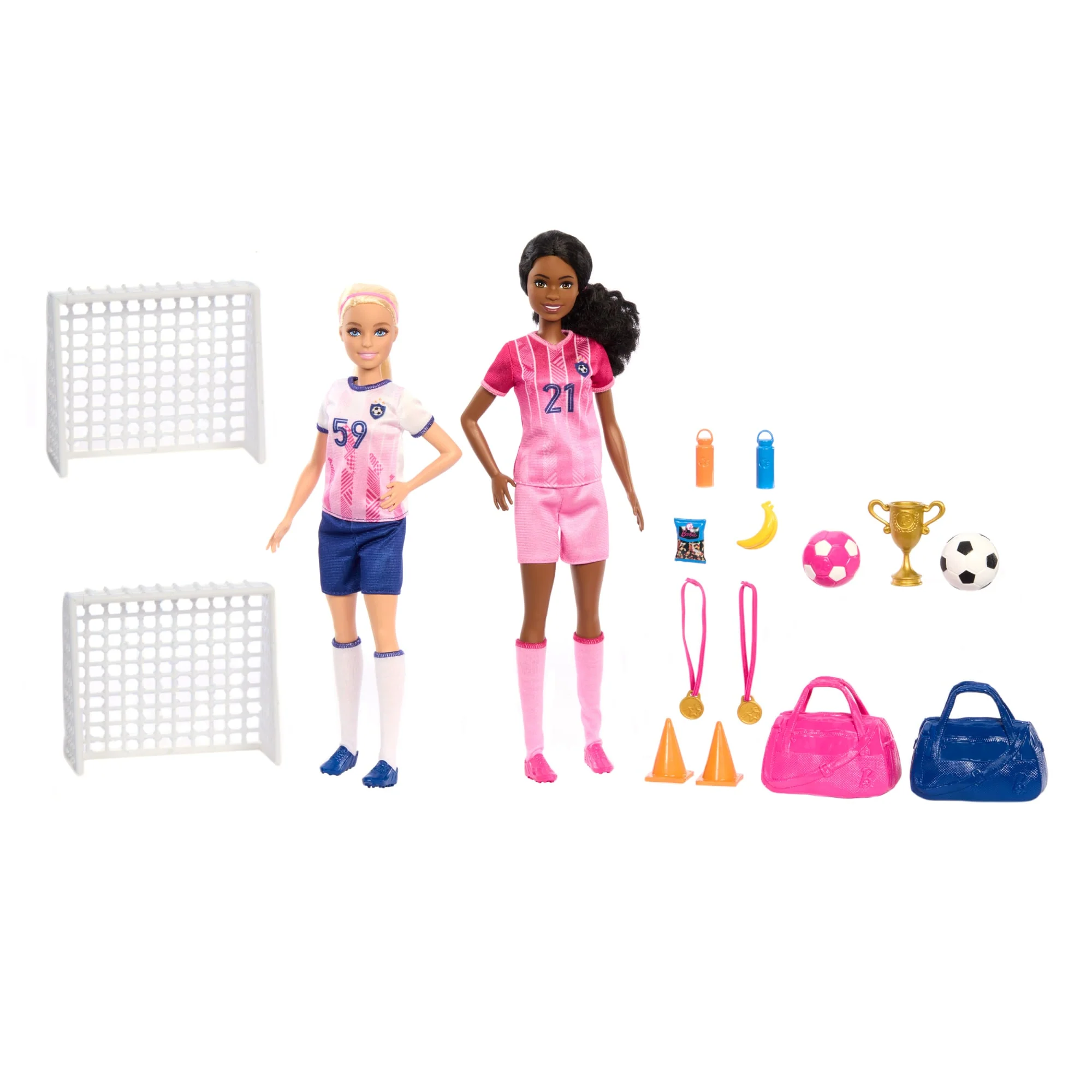 Conjunto De Juego De Futbolistas De Barbie Con 2 Muñecas Y 15 Accesorios, Que Incluyen 2 Porterías, 2 Balones De Fútbol Y Mucho Más - Image 2