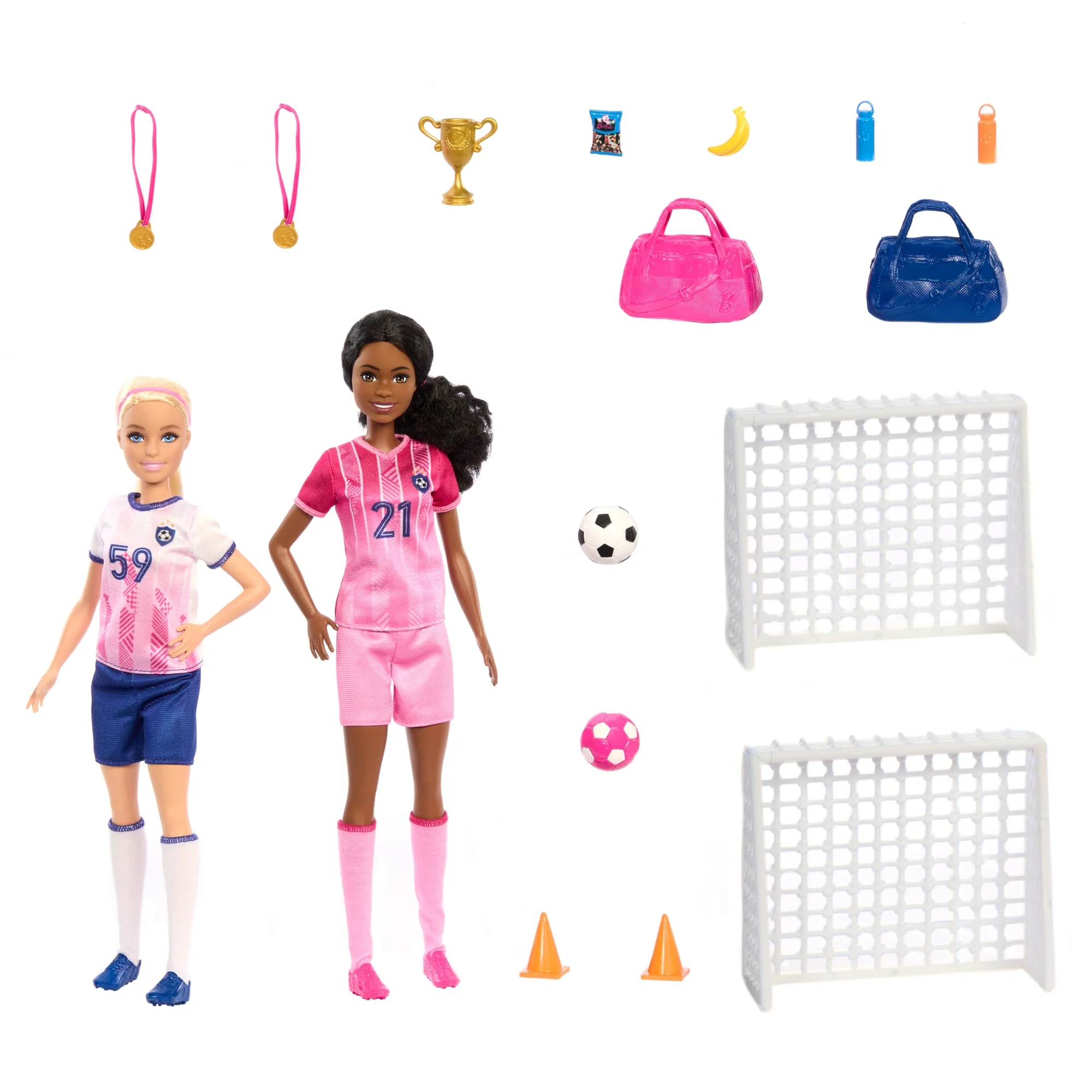 Conjunto De Juego De Futbolistas De Barbie Con 2 Muñecas Y 15 Accesorios, Que Incluyen 2 Porterías, 2 Balones De Fútbol Y Mucho Más - Image 4