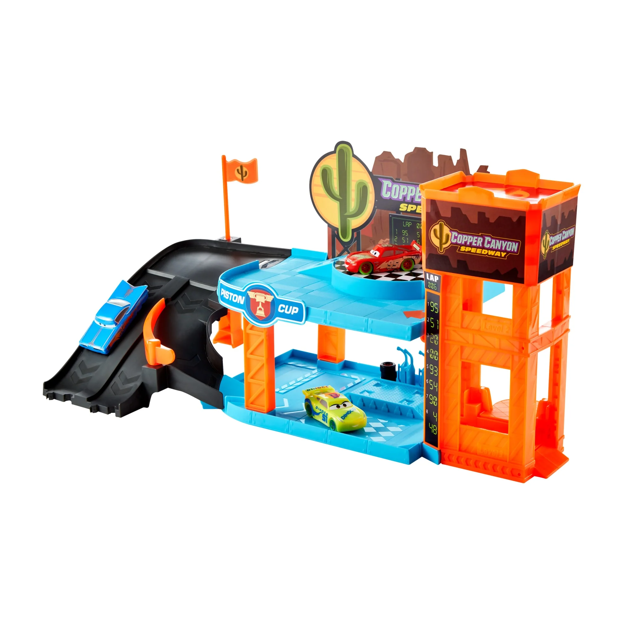 Conjunto De Juego Taller Brillante En Cañón Del Cobre De Glow Racers De Disney Pixar Cars, Incluye Tres Vehículos A Escala 1:55 Que Brillan En La Oscuridad
