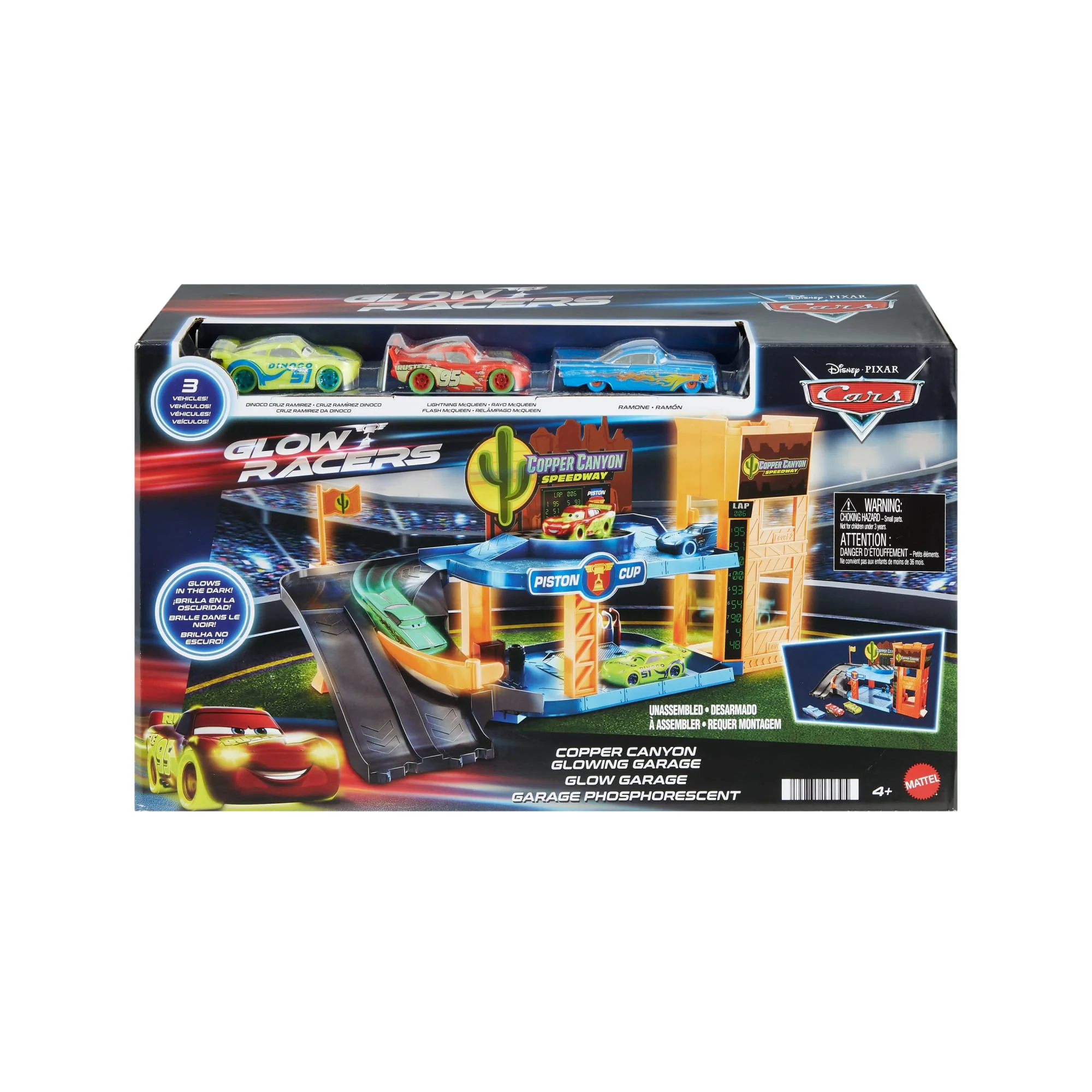 Conjunto De Juego Taller Brillante En Cañón Del Cobre De Glow Racers De Disney Pixar Cars, Incluye Tres Vehículos A Escala 1:55 Que Brillan En La Oscuridad - Image 4