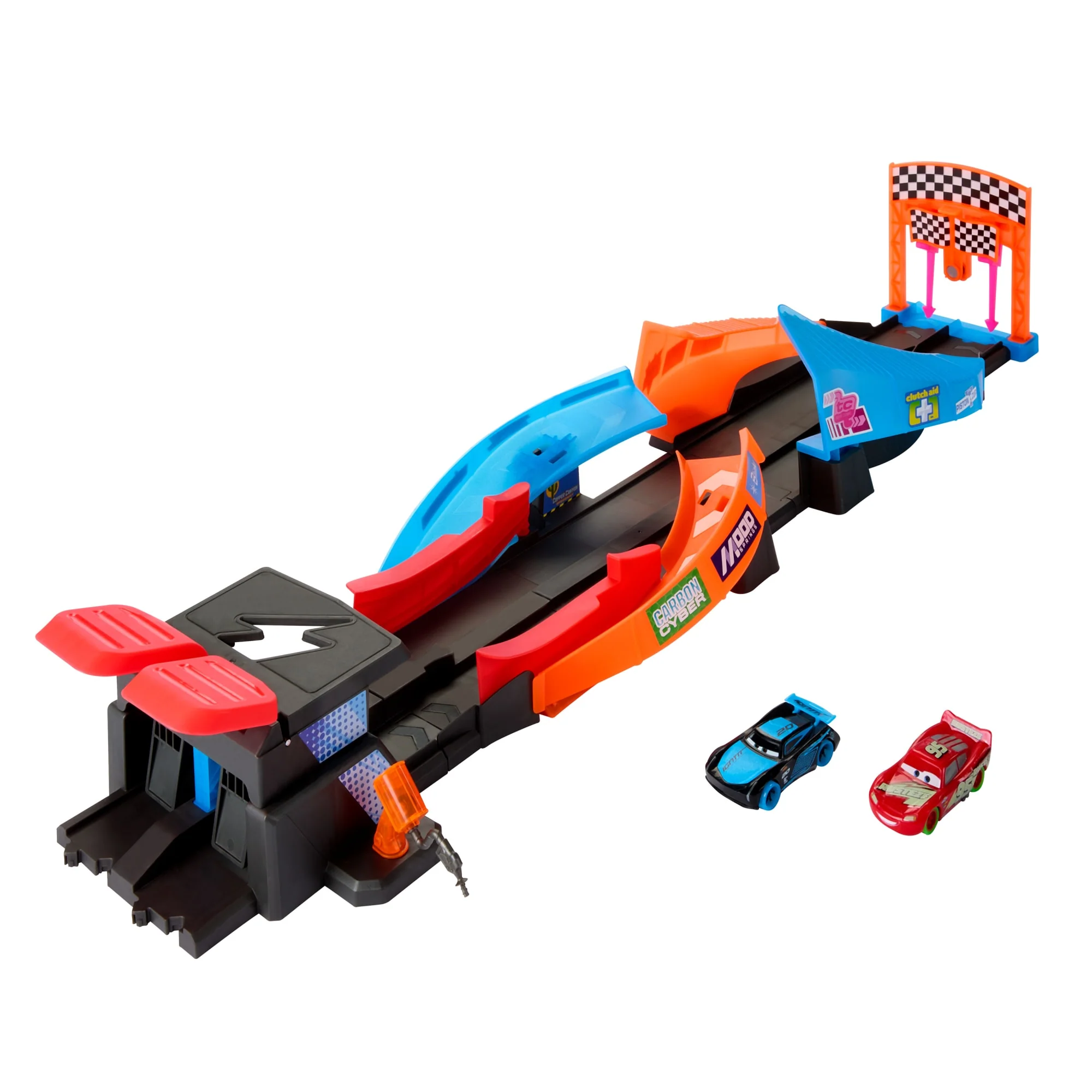Conjunto De Juego Pista Brillante Lanzamiento Por Carriles Cruzados Glow Racers De Disney Y Pixar Cars Con Dos Coches De Juguete Que Brillan En La Oscuridad