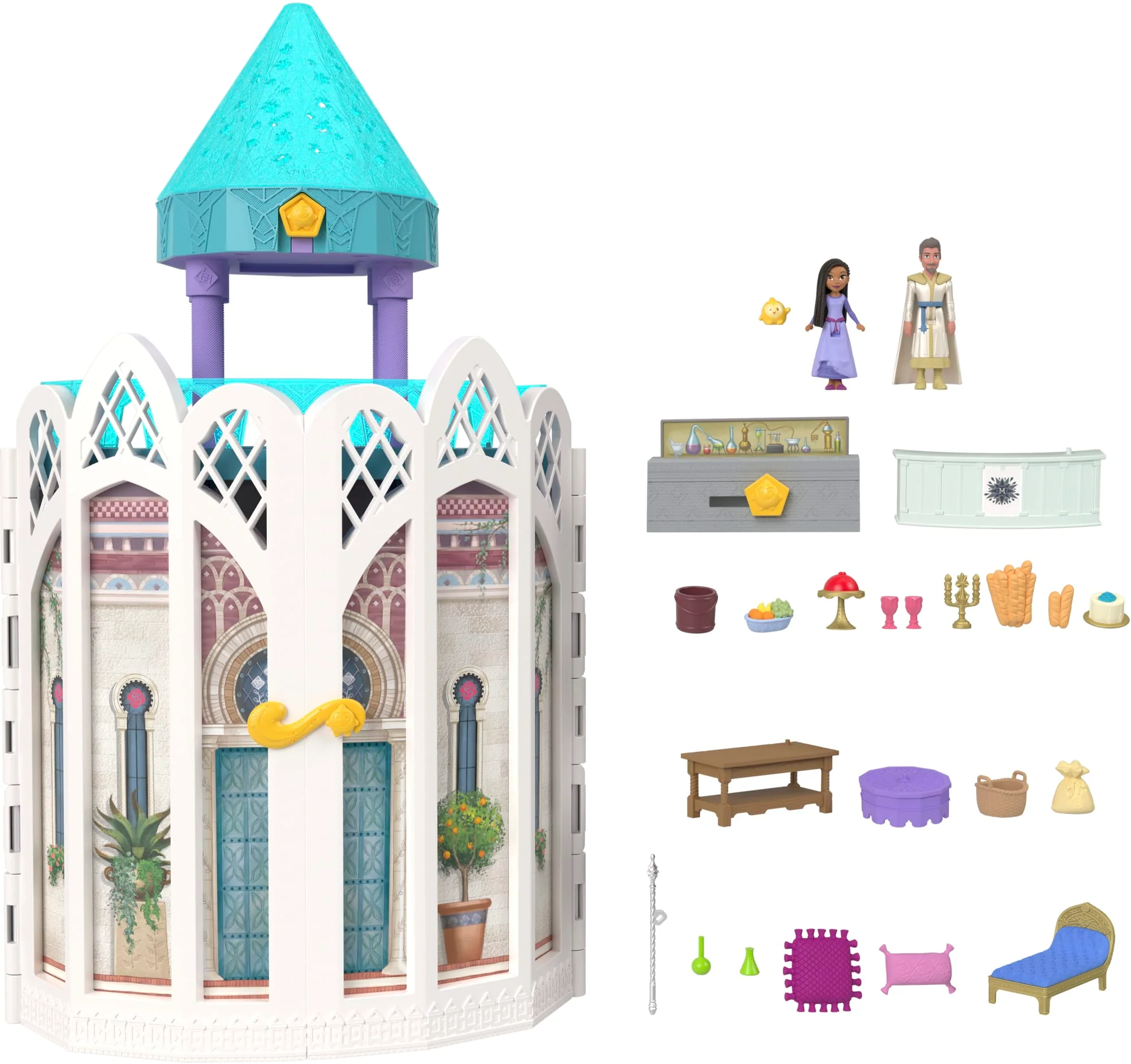 Disney Château De Rosas Coffret Wish Avec 2 Mini-Poupées Articulées, 1 Figurine Star, 20 Accessoires, 1 Dôme Avec Projection Lumineuse - Image 5