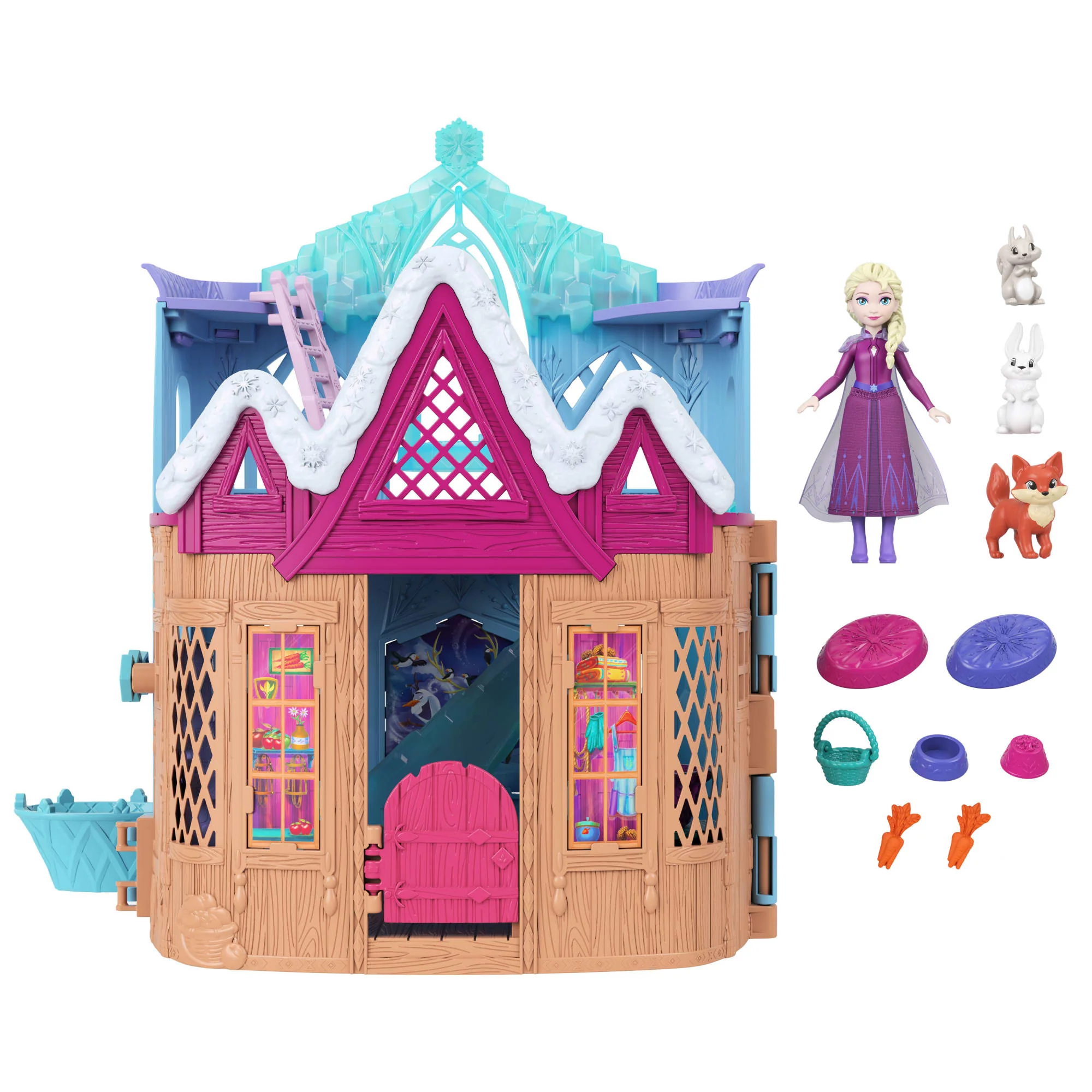 Disney Frozen Kraina Lodu Zimowy domek zwierzątek + mała lalka Elsa, 3 figurki zwierzątek i akcesoria Zestaw Zabawka 3+ - Image 6