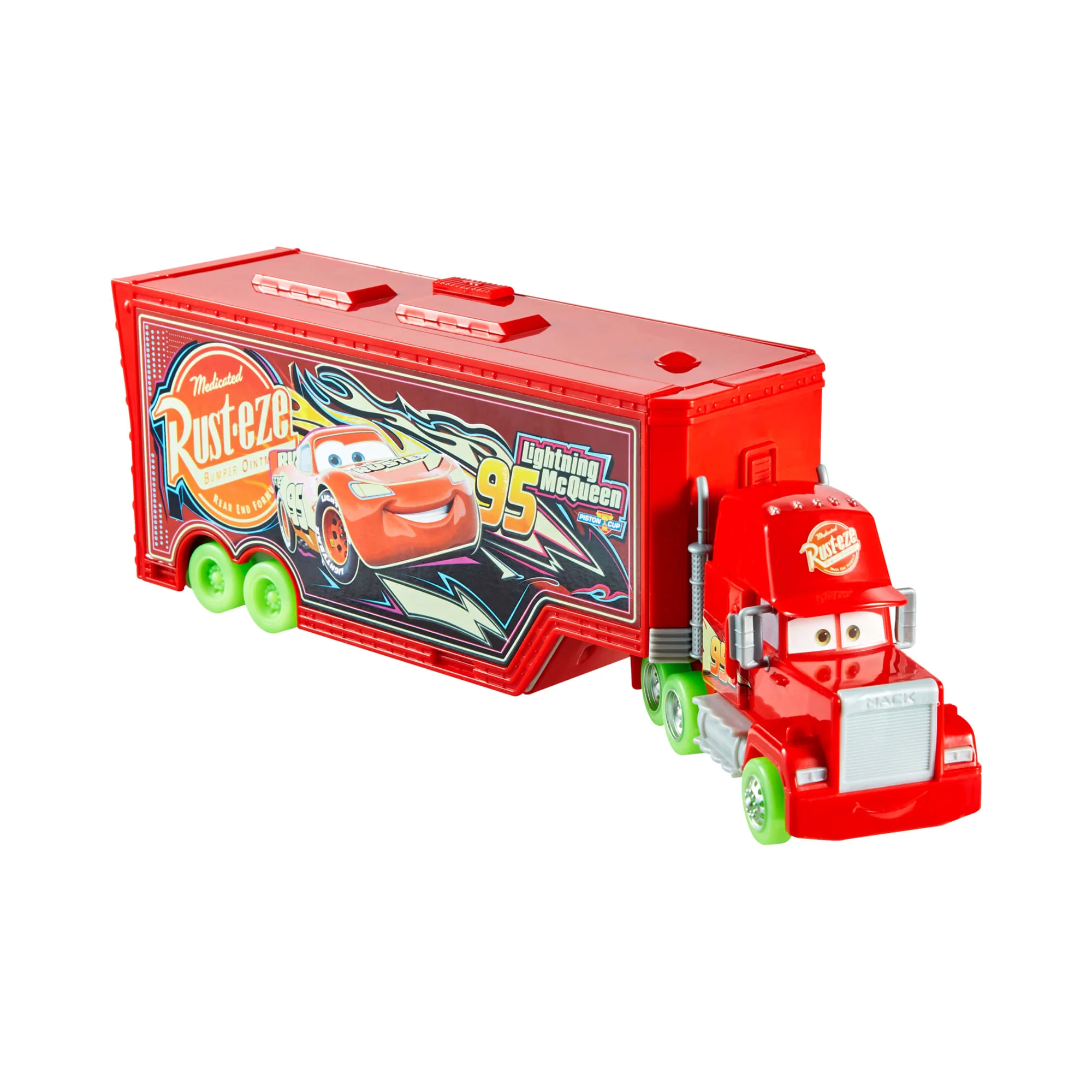 Conjunto De Juego De Mack Supercamión Glow Racers De Disney Pixar Cars, Camión De Juguete 2 En 1 Que Brilla En La Oscuridad Y Estación De Puesta A Punto