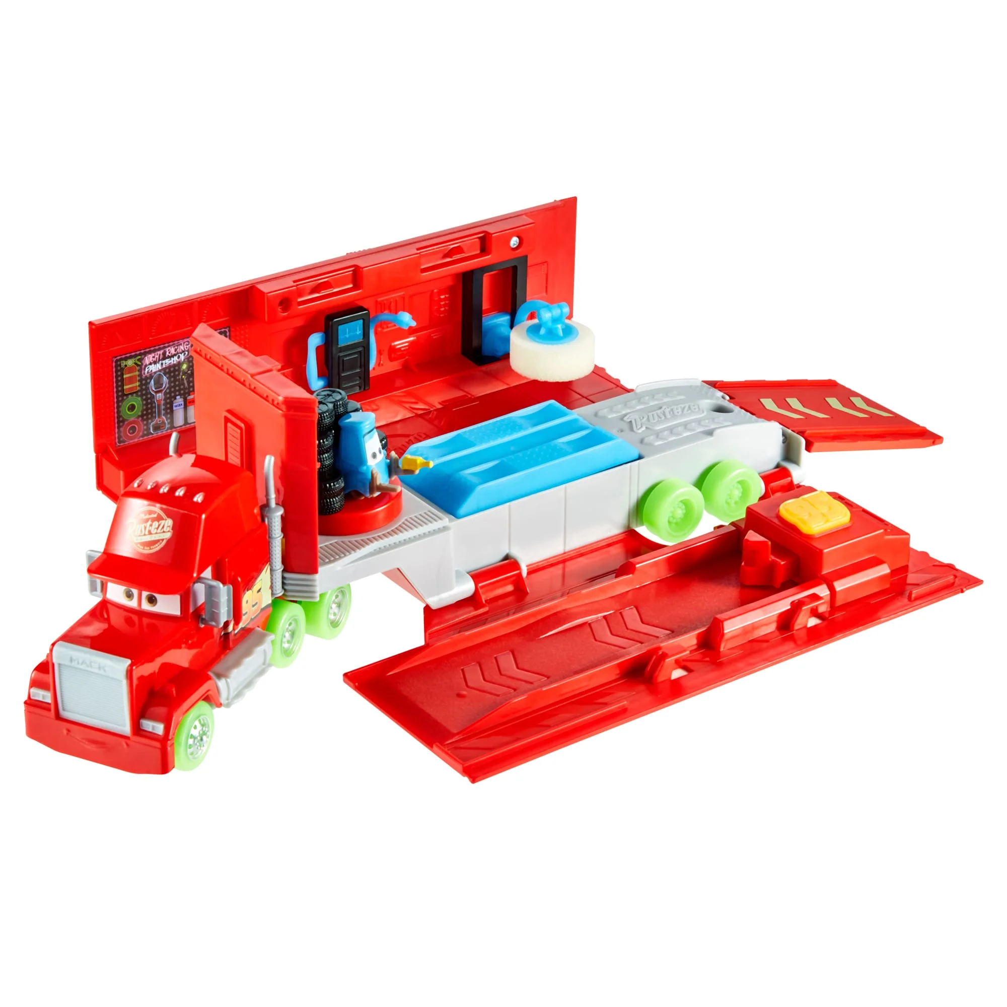 Conjunto De Juego De Mack Supercamión Glow Racers De Disney Pixar Cars, Camión De Juguete 2 En 1 Que Brilla En La Oscuridad Y Estación De Puesta A Punto - Image 3