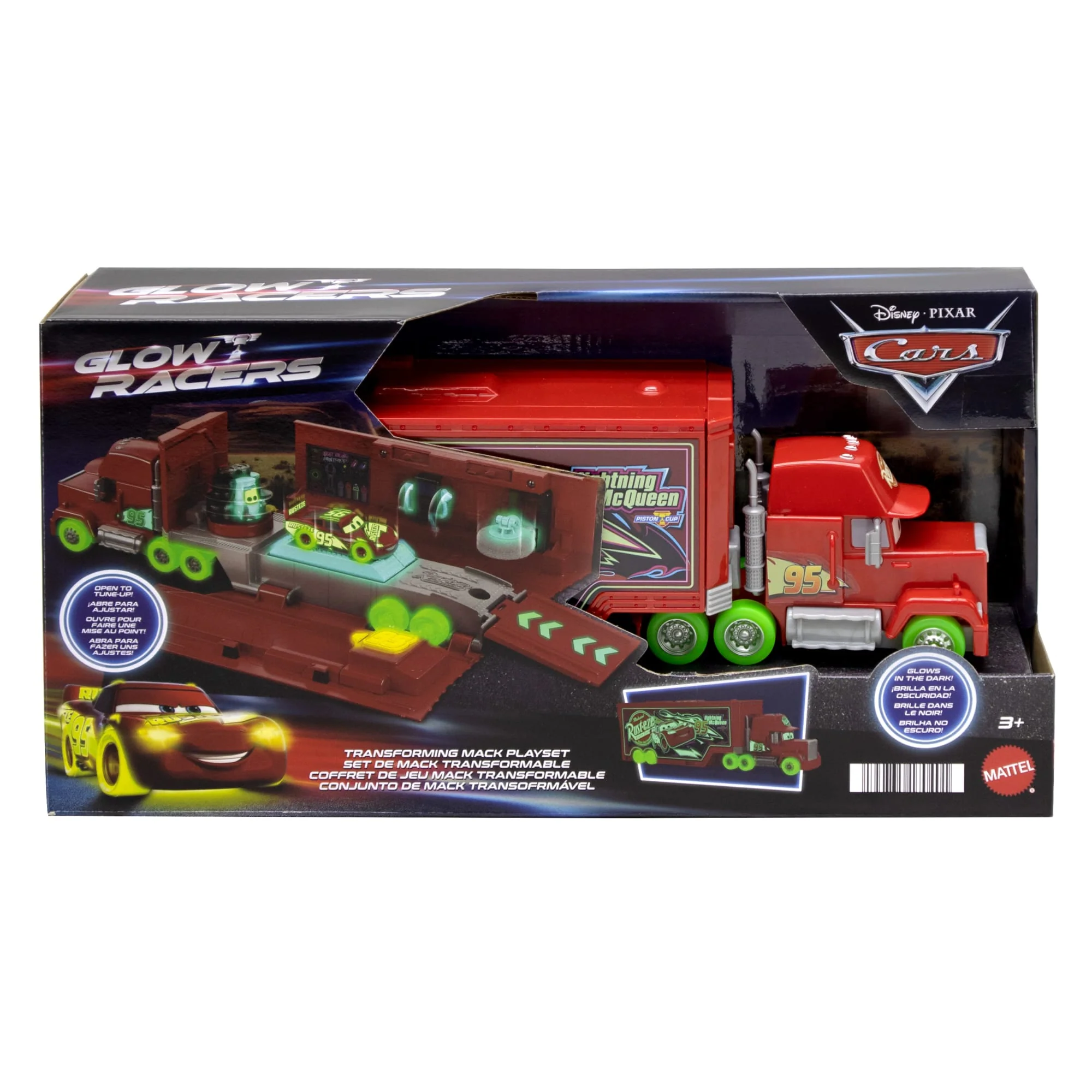 Conjunto De Juego De Mack Supercamión Glow Racers De Disney Pixar Cars, Camión De Juguete 2 En 1 Que Brilla En La Oscuridad Y Estación De Puesta A Punto - Image 5