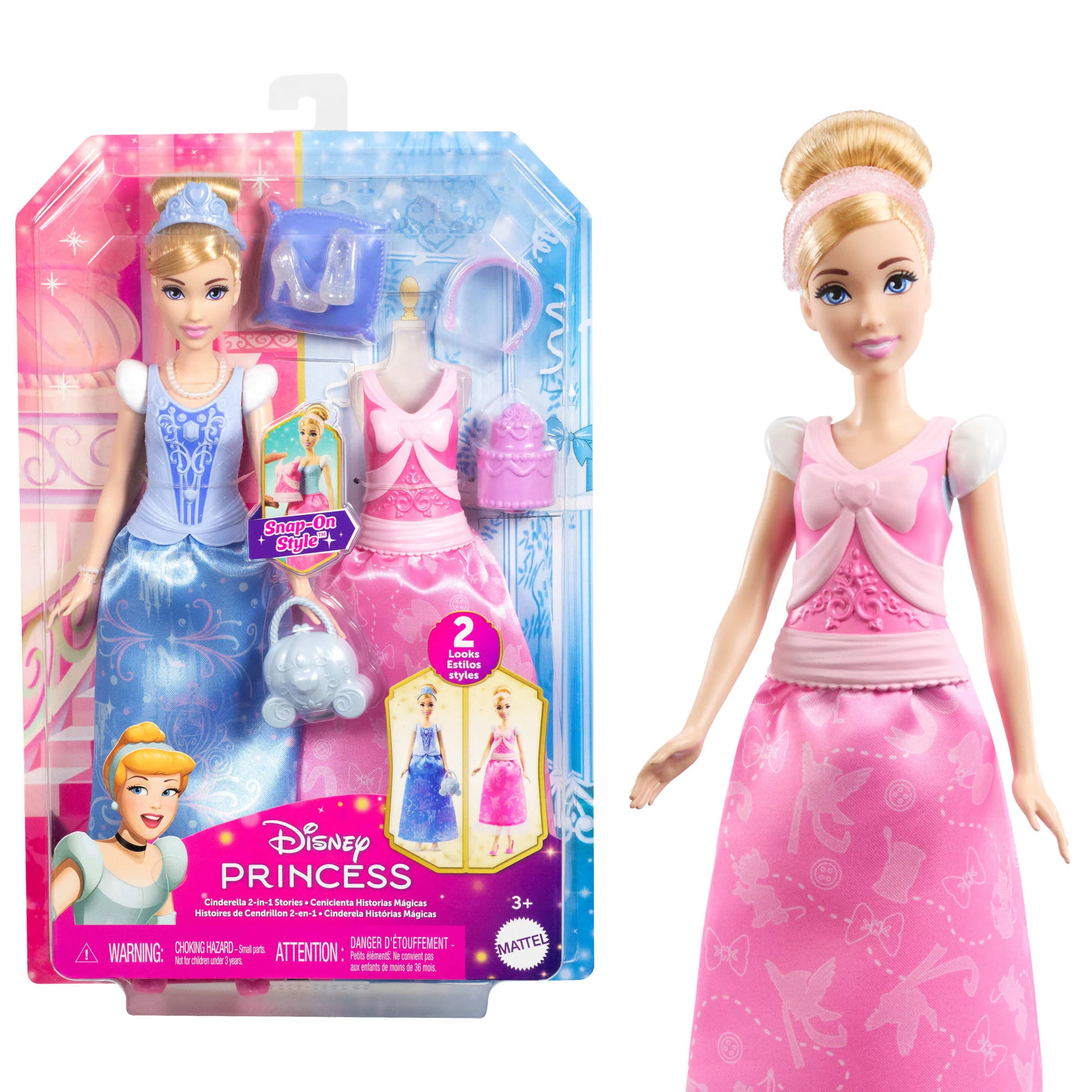 Disney Prensesi 2'si 1 Arada Hikayeler Cinderella Bebek, Takılıp Çıkarılabilen 2 Büstiyer, 2 Etek Ve 9 Aksesuar