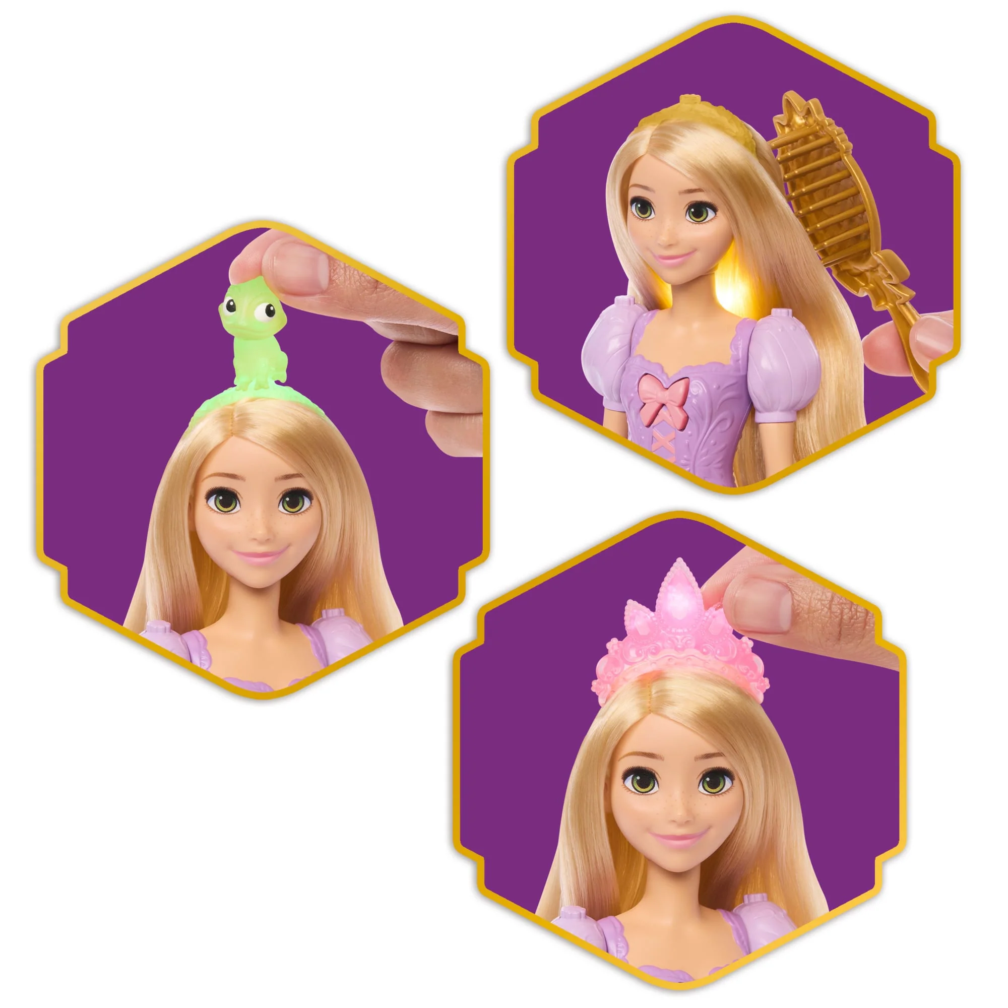 Muñeca De Moda Rapunzel Con Melena Luminosa De Disney Princesas Con 5Formas De Brillar, Figura De Pascal Y 7Accesorios - Image 4