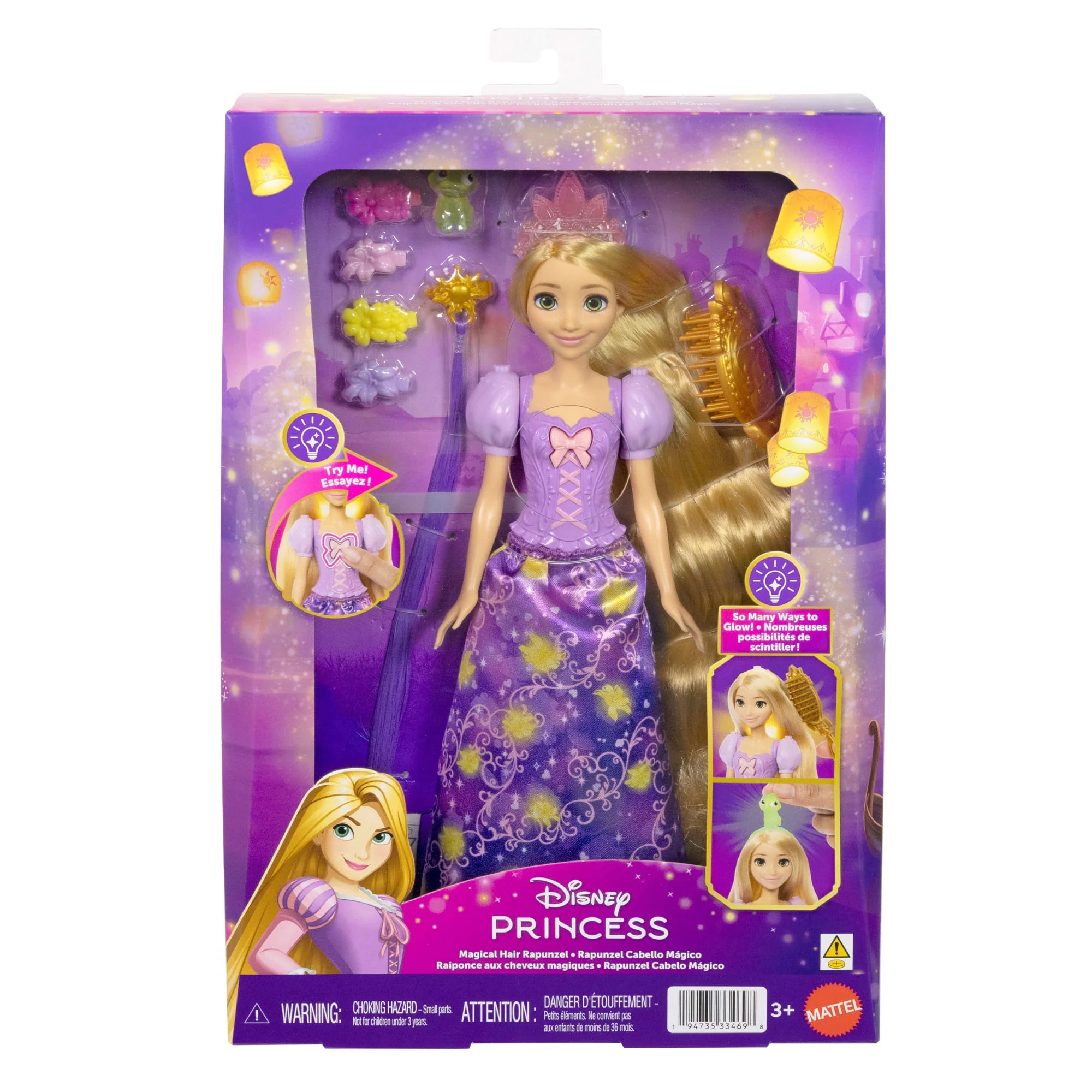 Muñeca De Moda Rapunzel Con Melena Luminosa De Disney Princesas Con 5Formas De Brillar, Figura De Pascal Y 7Accesorios - Image 6