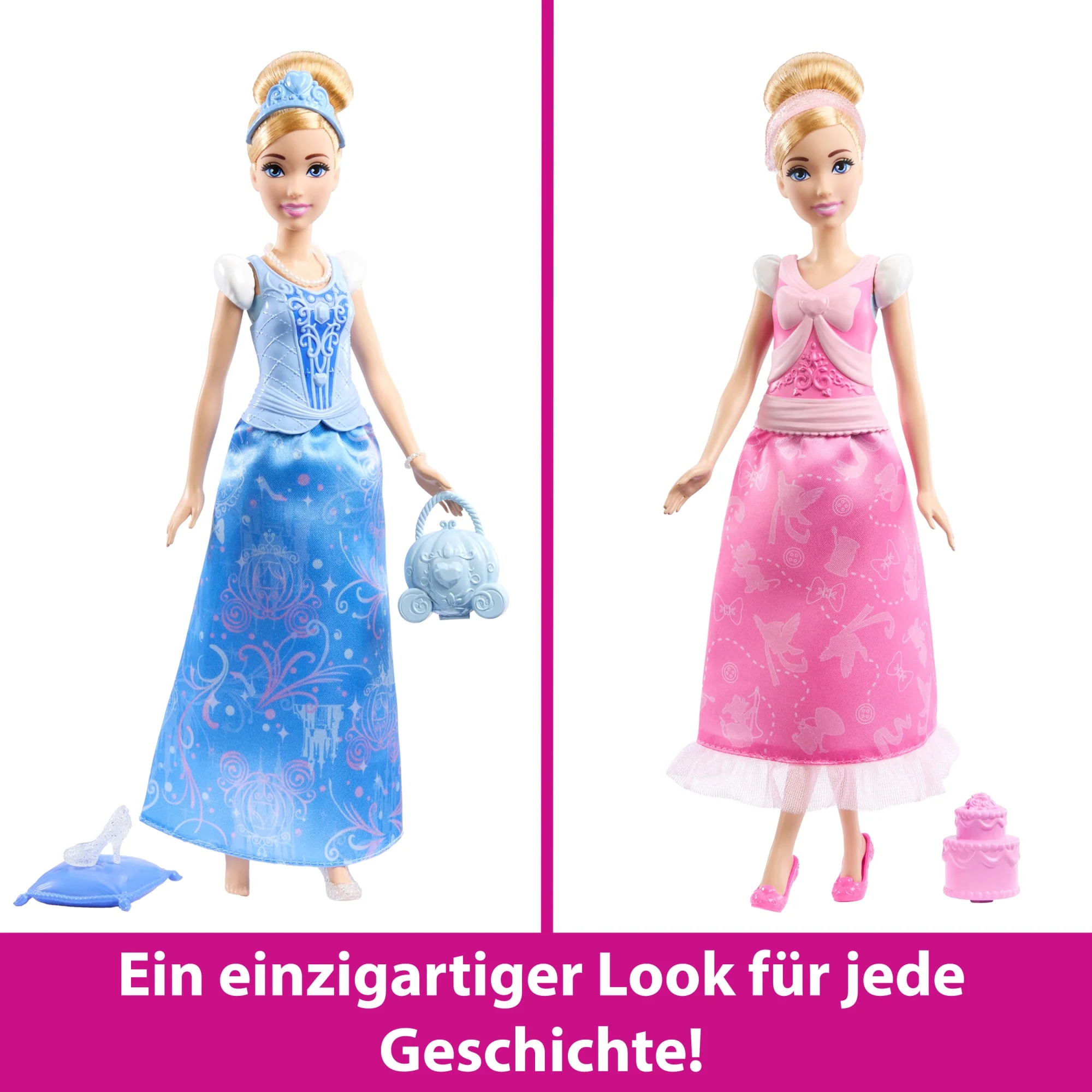 Disney Princess 2-In-1-Geschichten Cinderella-Modepuppe Mit 2 Oberteilen Zum Anklipsen, 2 Röcken Und 9 Accessoires - Image 4