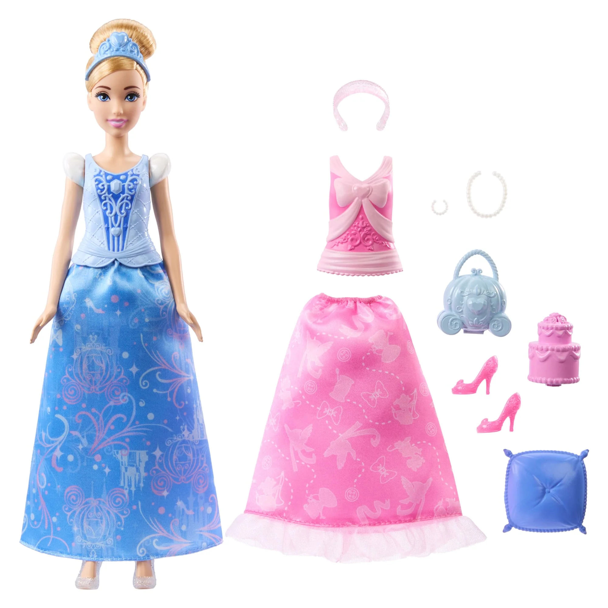 Disney Princess 2-In-1-Geschichten Cinderella-Modepuppe Mit 2 Oberteilen Zum Anklipsen, 2 Röcken Und 9 Accessoires - Image 6