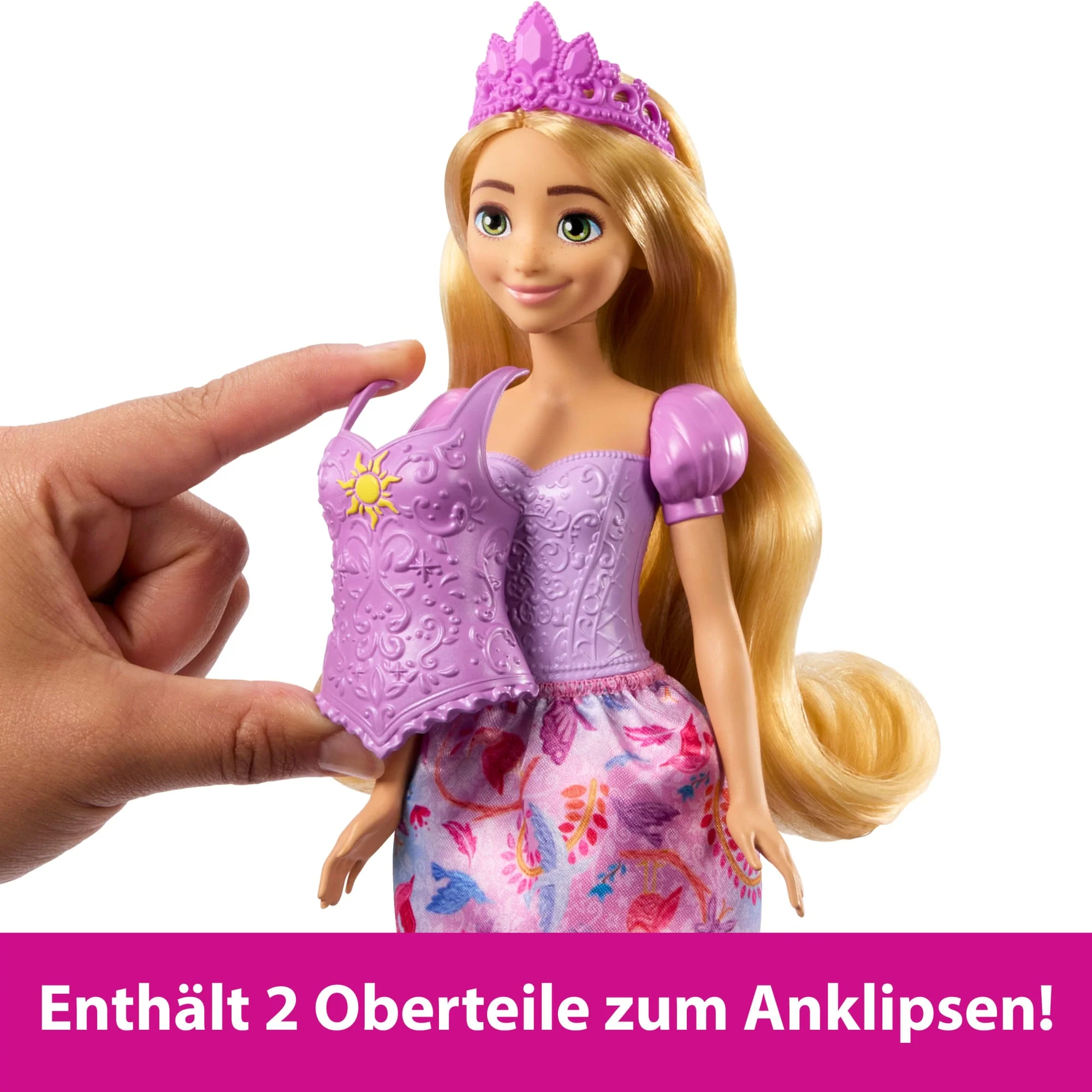 Disney Princess 2-In-1-Geschichten Rapunzel-Modepuppe Mit 2 Oberteilen Zum Anklipsen, 2 Röcken Und 9 Accessoires - Image 3