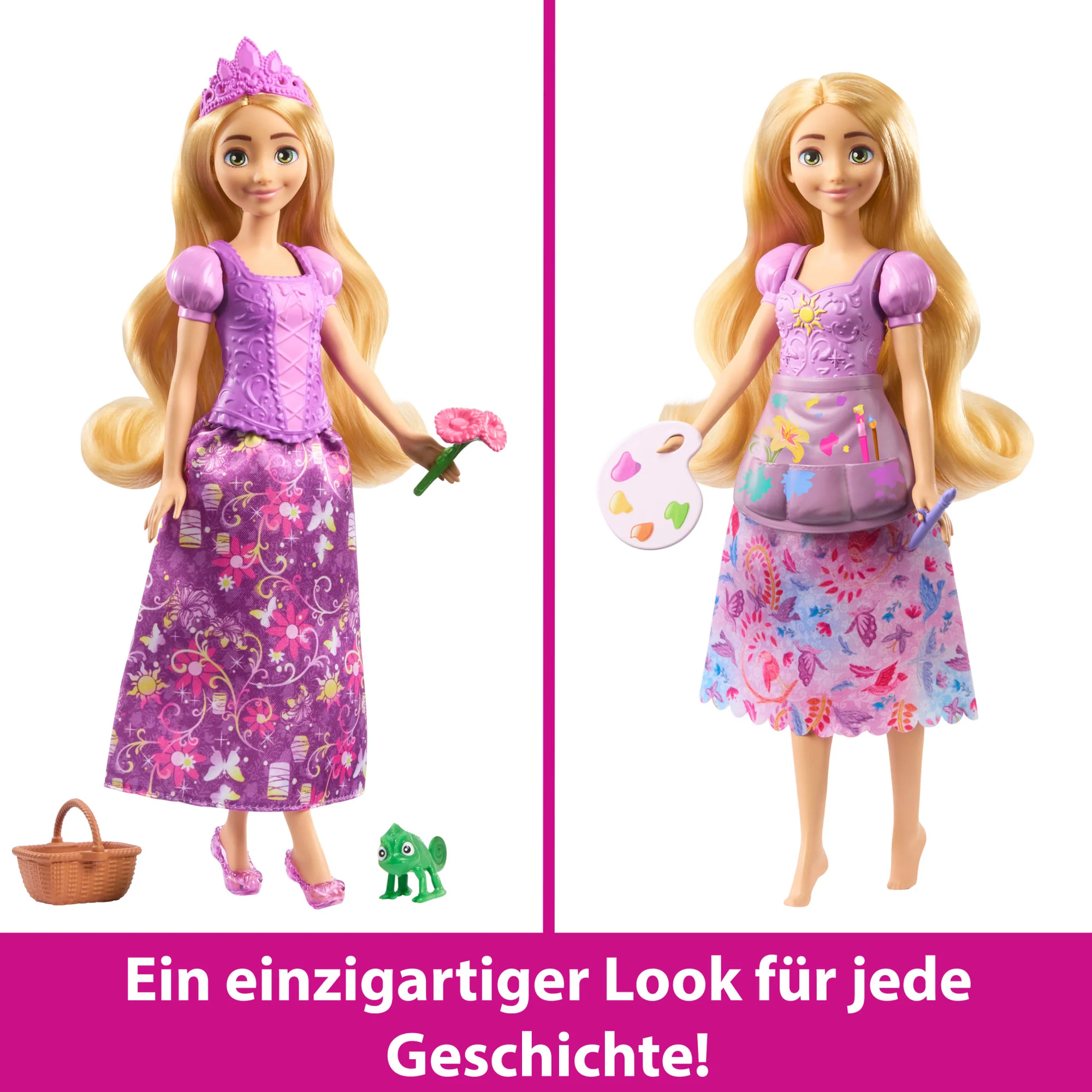 Disney Princess 2-In-1-Geschichten Rapunzel-Modepuppe Mit 2 Oberteilen Zum Anklipsen, 2 Röcken Und 9 Accessoires - Image 4
