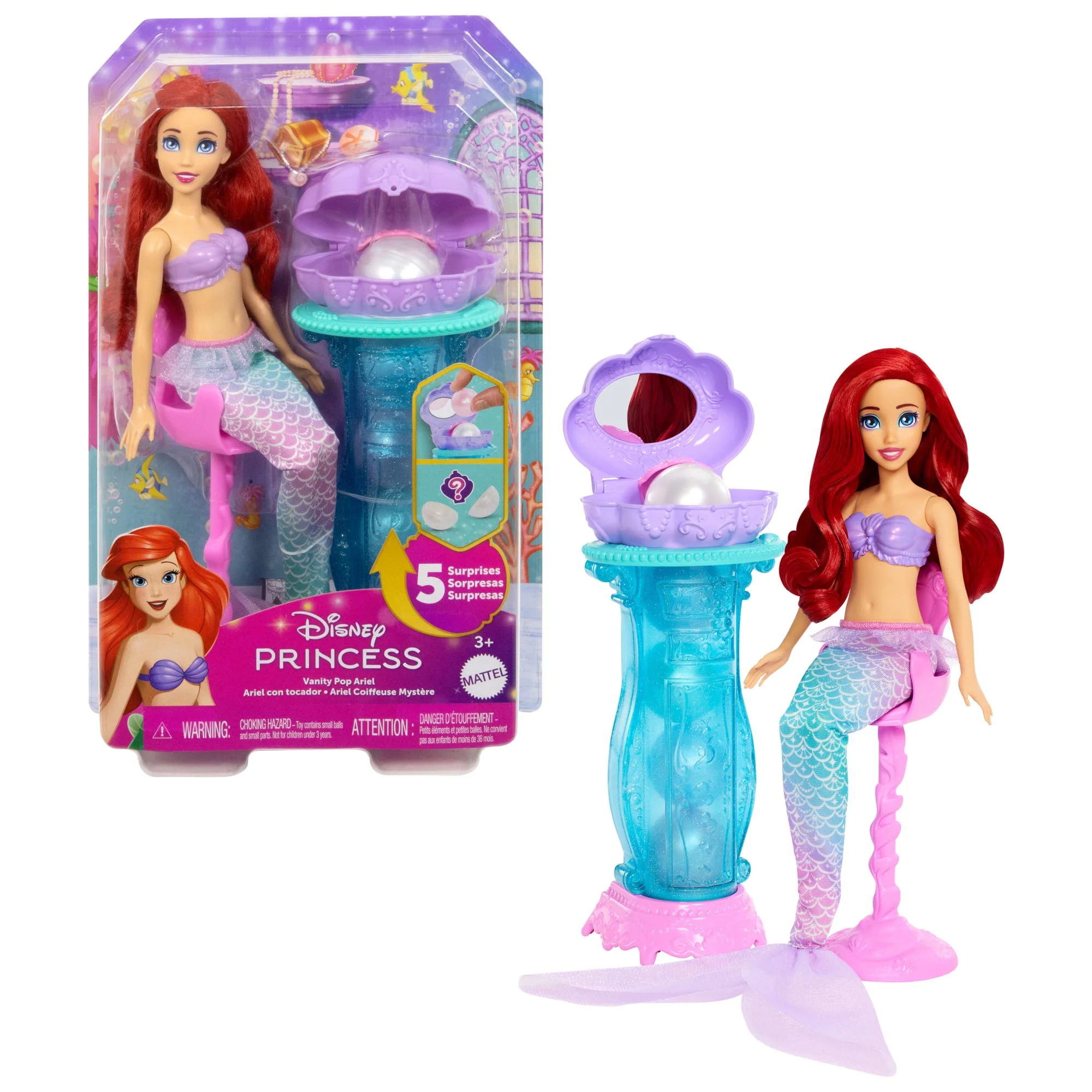 Disney Princess Κούκλα Άριελ & Τουαλέτα Ομορφιάς Με 5 Εκπλήξεις