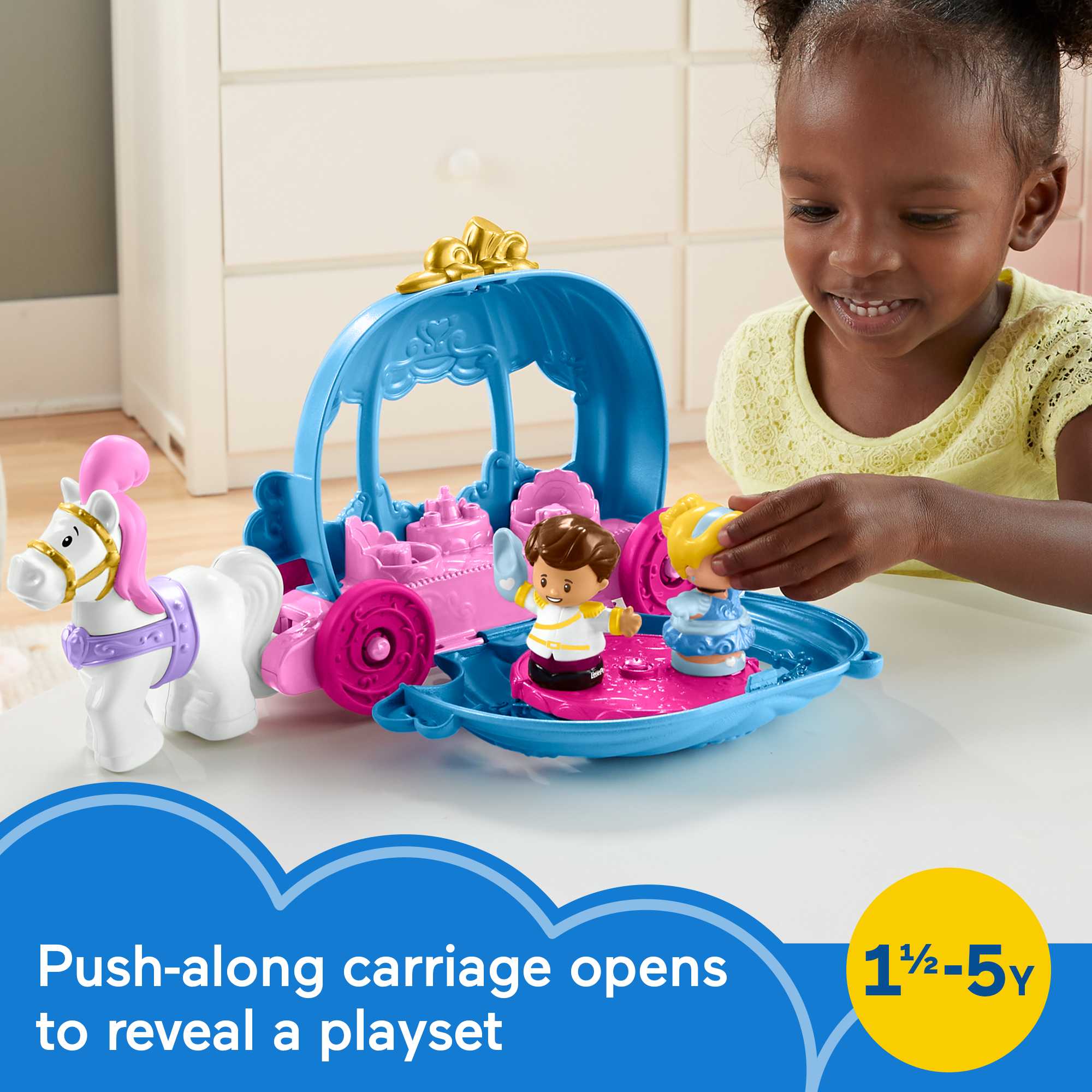 Disney Princess Cinderella's Dancing Carriage Little People Toddler Playset With Horse & Figures - Image 2