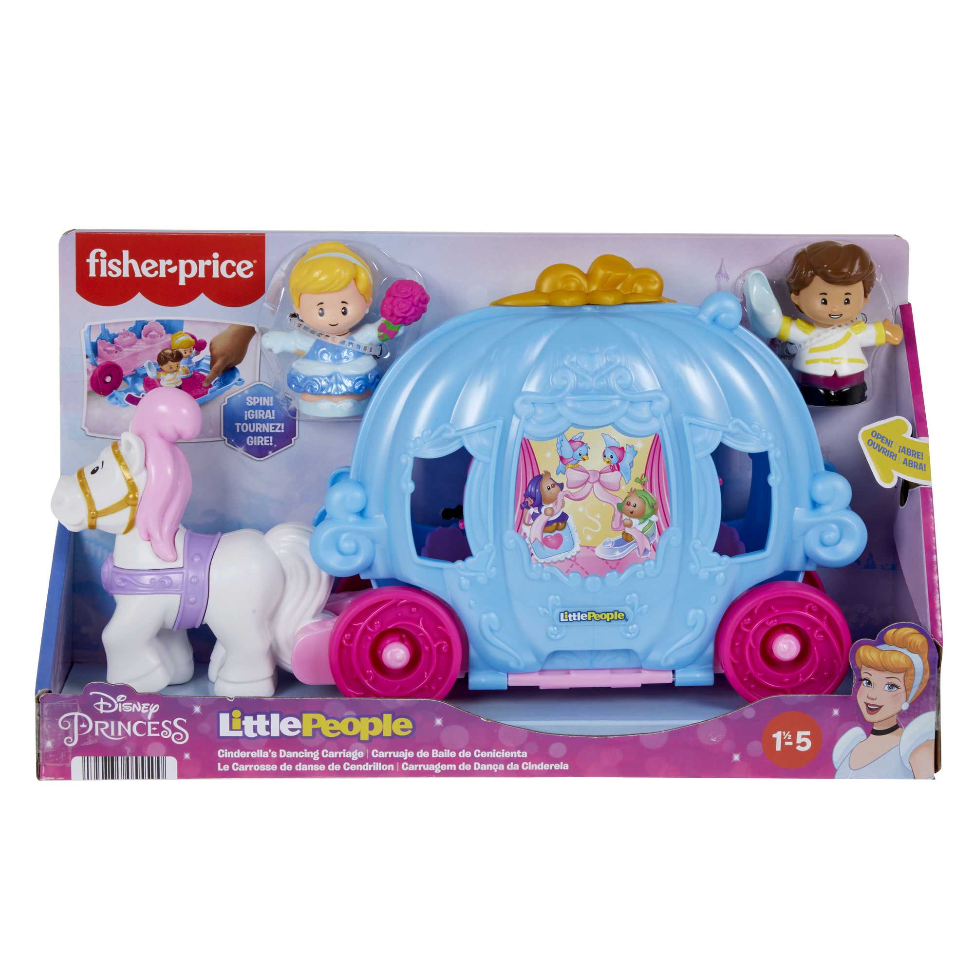 Disney Princess Cinderella's Dancing Carriage Little People Toddler Playset With Horse & Figures - Image 6