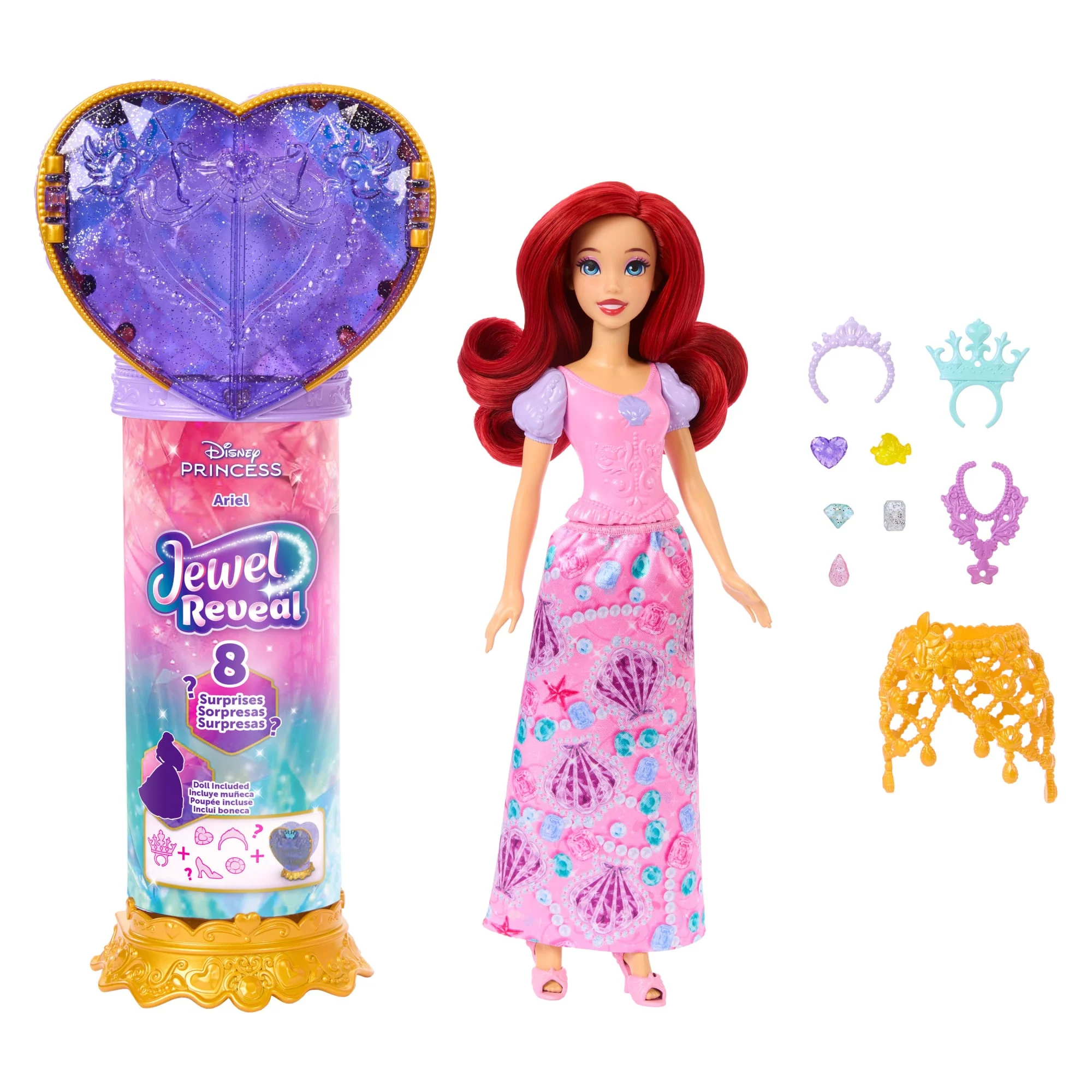 Disney Princess Jewel Reveal Ariel Fashion Doll W/ 8 Surprises Including Gem Box & 10 Accessories - Image 2