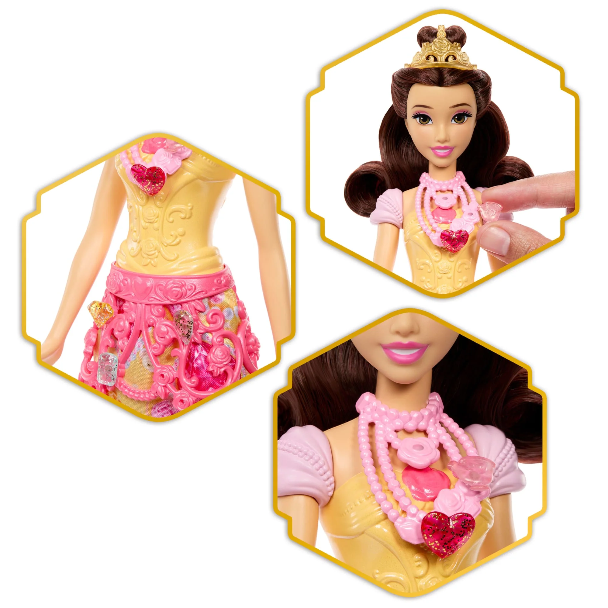 Disney Princess Jewel Reveal Belle Fashion Doll W/ 8 Surprises Including Gem Box & Accessories - Image 5