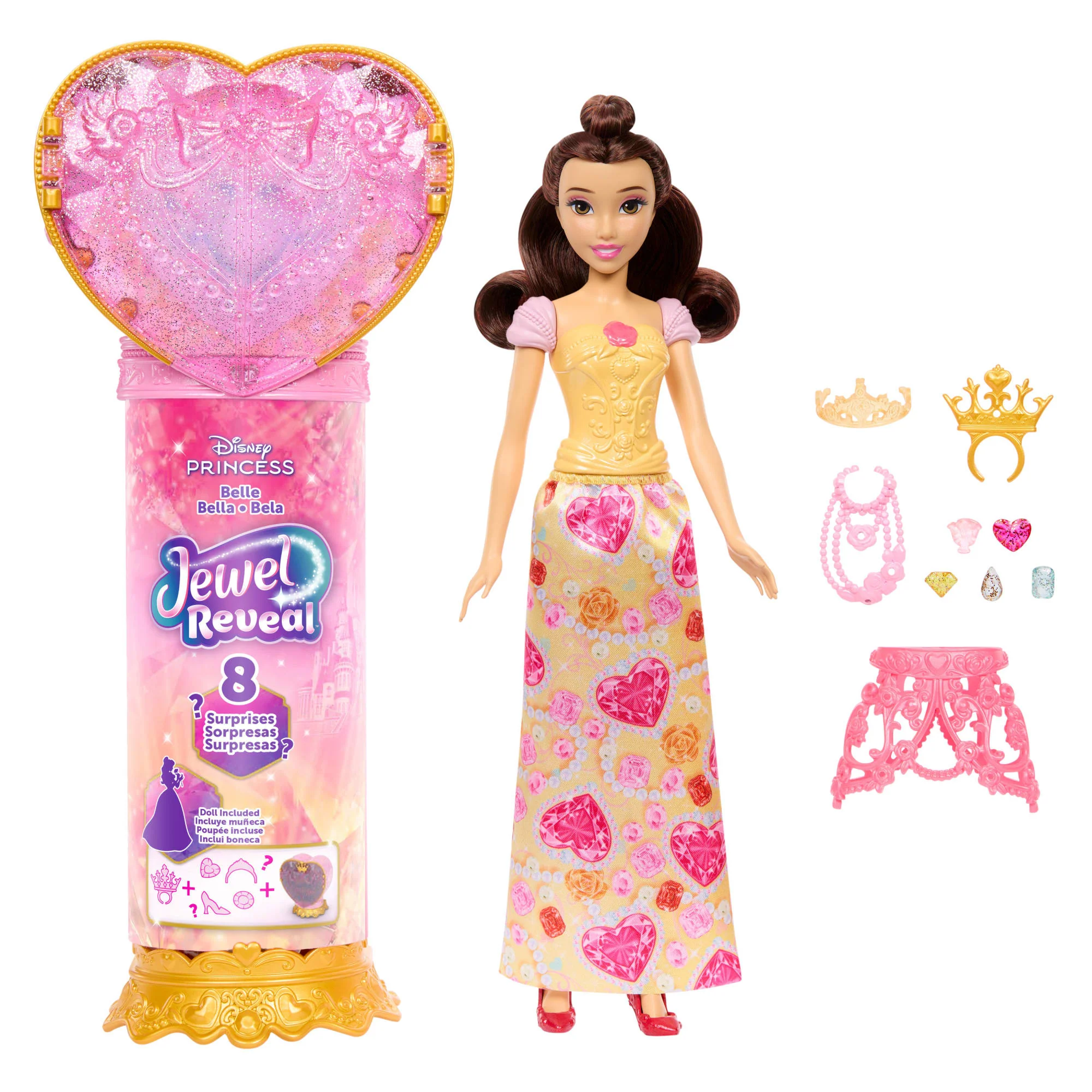 Disney Princess Jewel Reveal Belle Modepuppe Mit 8 Überraschungen Wie Juwelenbox Und Zubehörteilen - Image 2
