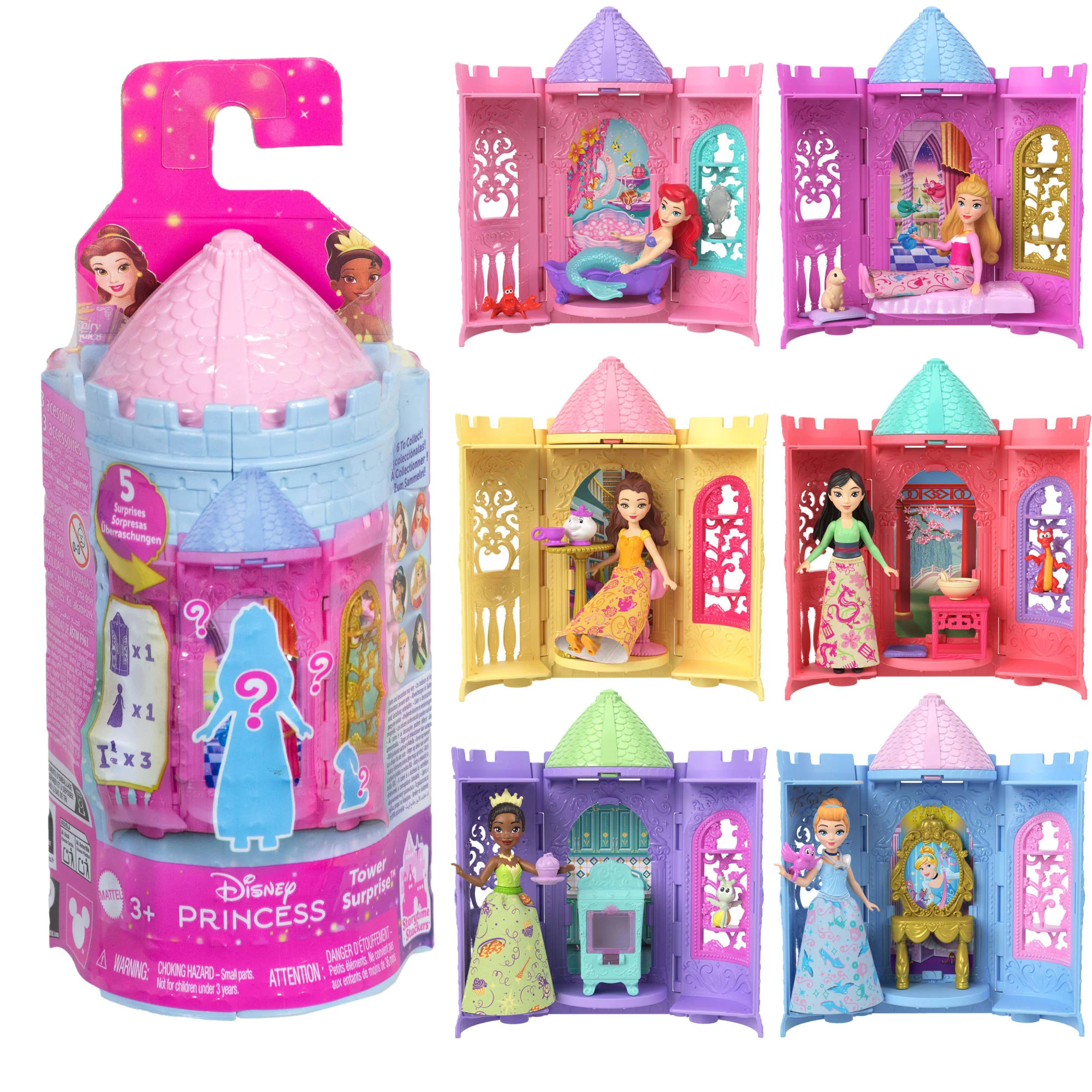 Disney Princess Or Villains Tower Surprise Small Doll & Stacking Playset Accy (Characters May Vary)