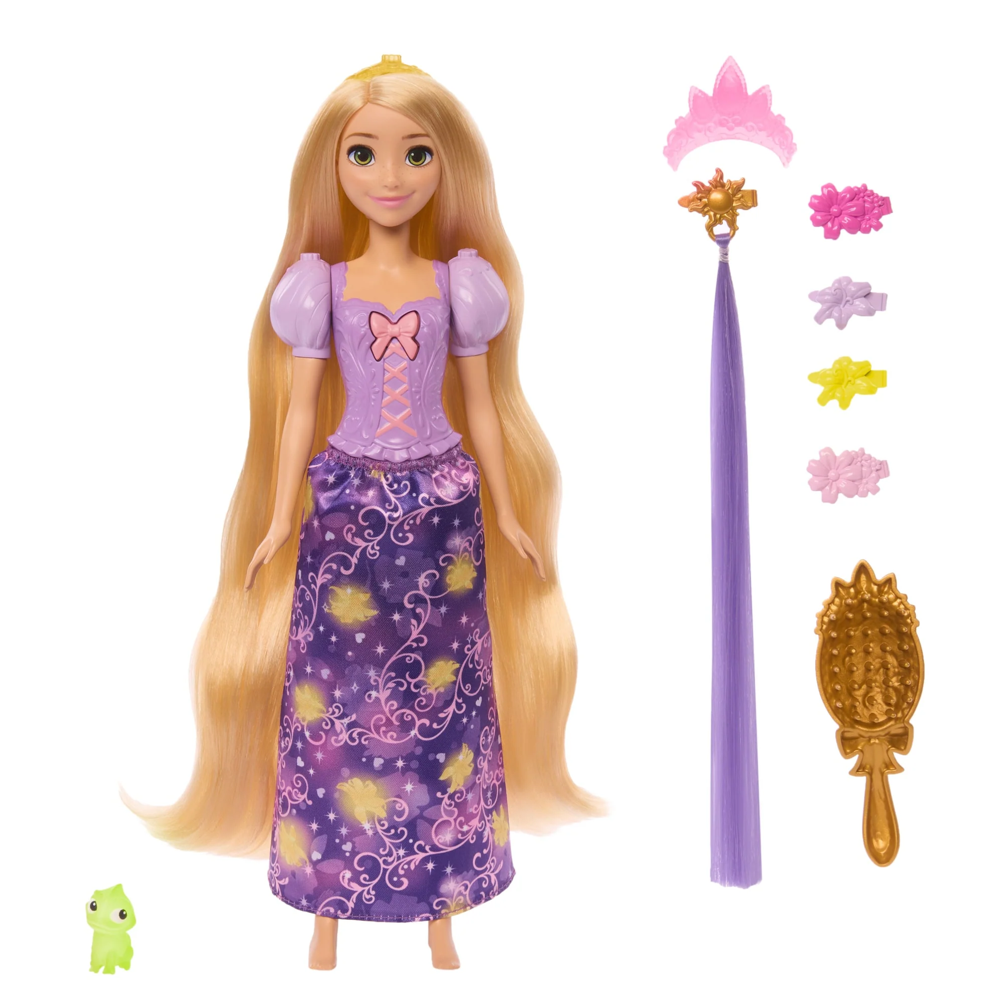 Disney Princess Rapunzel Modepuppe Mit 5 Leuchtaktivierungspunkten, Pascal-Figur Und 7 Zubehörteilen - Image 5