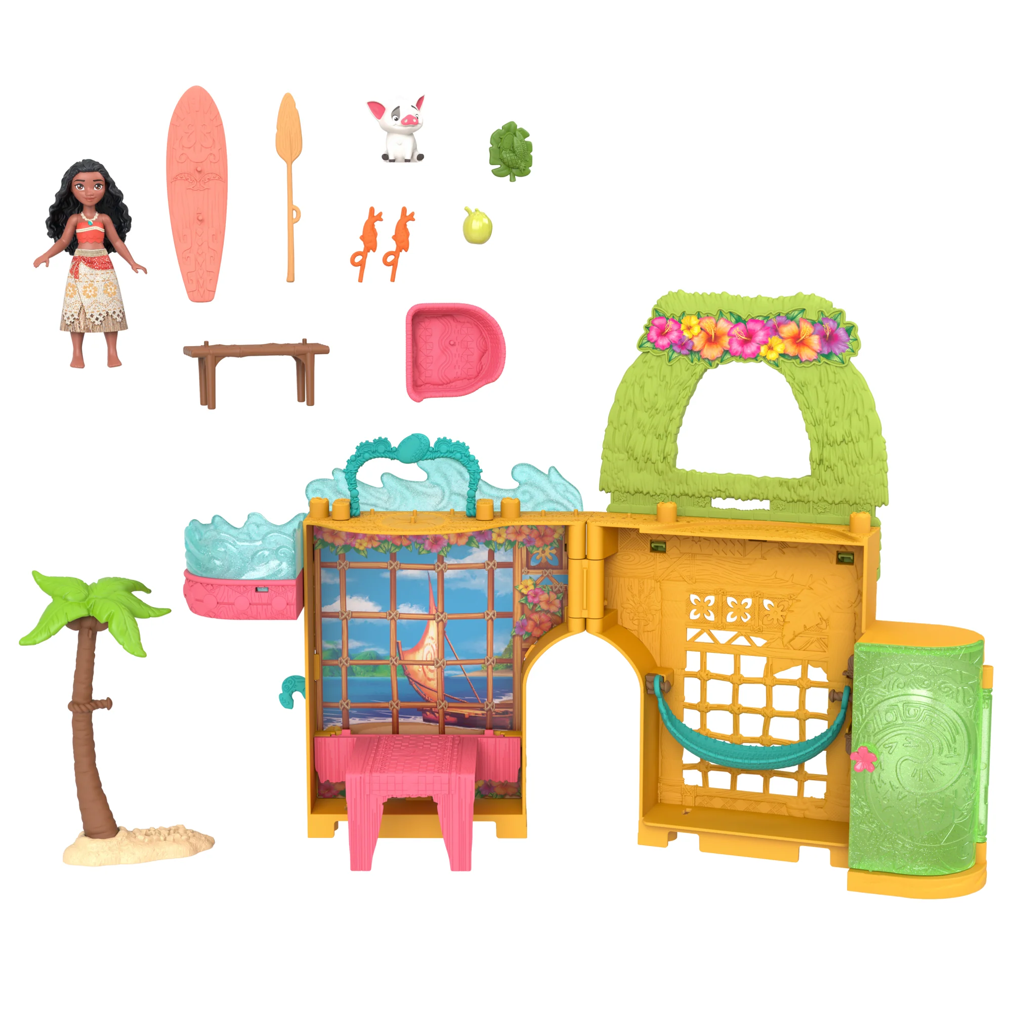 Disney Princess Moana's Island Home Stacking Doll House With Small Doll, Figures & 9 Play Pieces - Image 6