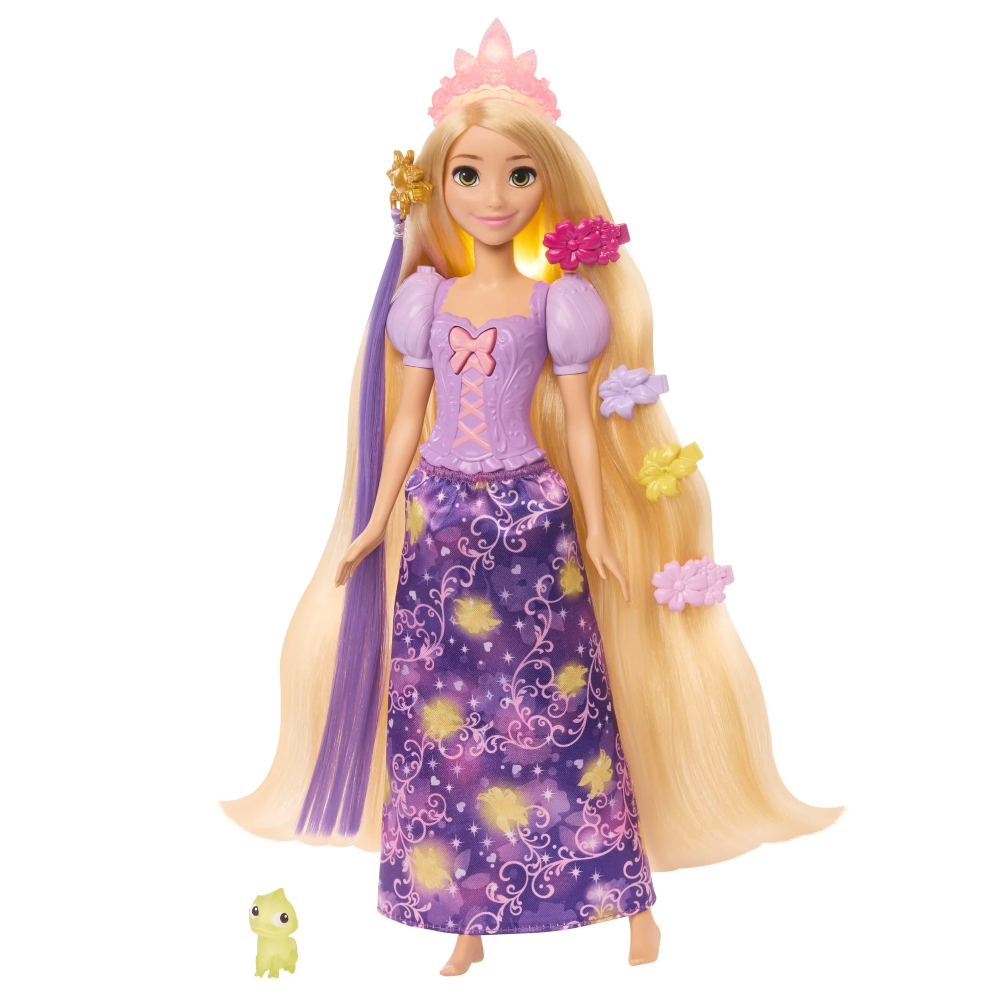 Disney Prinses Lichtgevend Haar Rapunzel Modepop Met 5 Manieren Om Te Gloeien, Pascal Figuur En 7 Accessoires