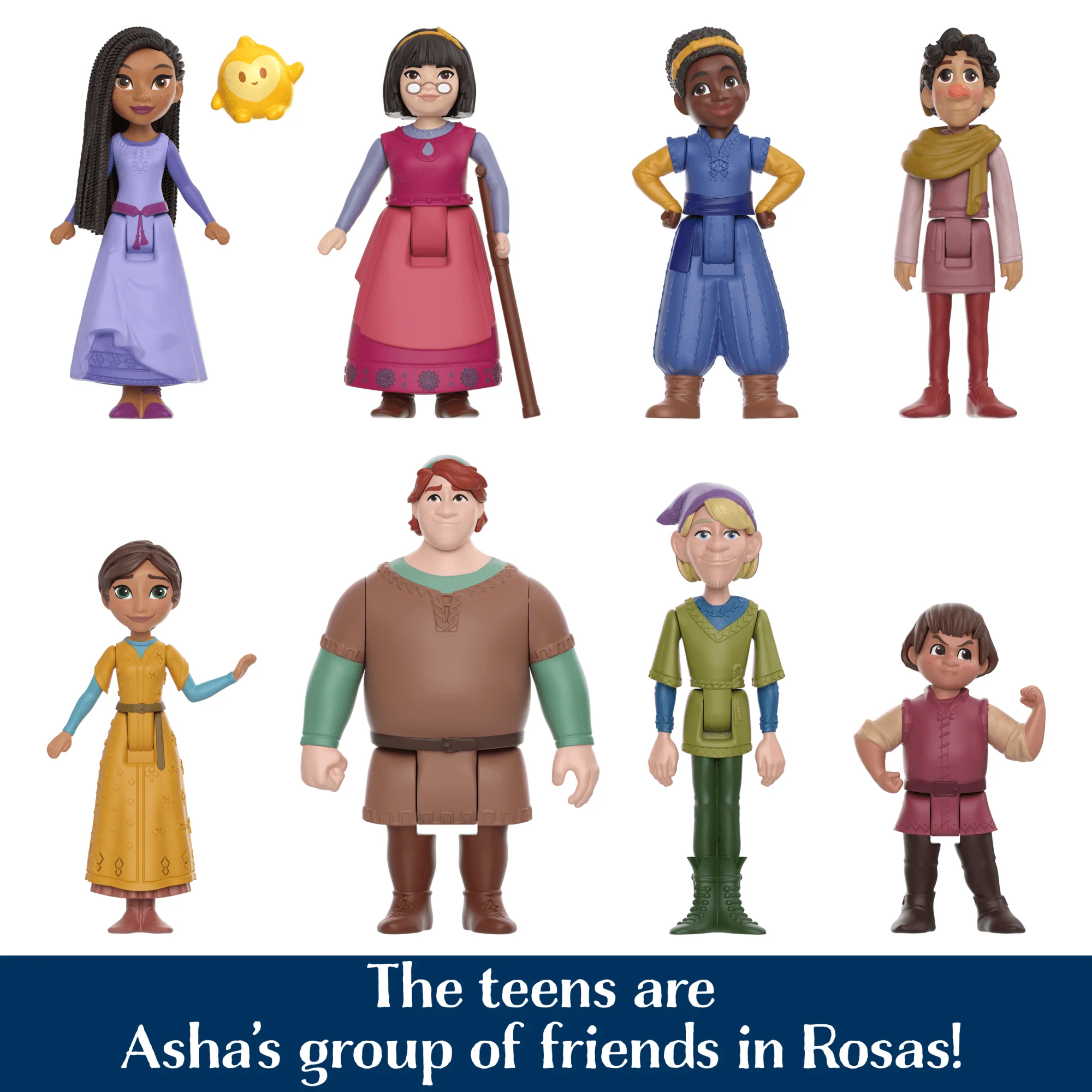 Disney's Wish The Teens Pack Of 8 Posable Mini Dolls & Star Figure - Image 3