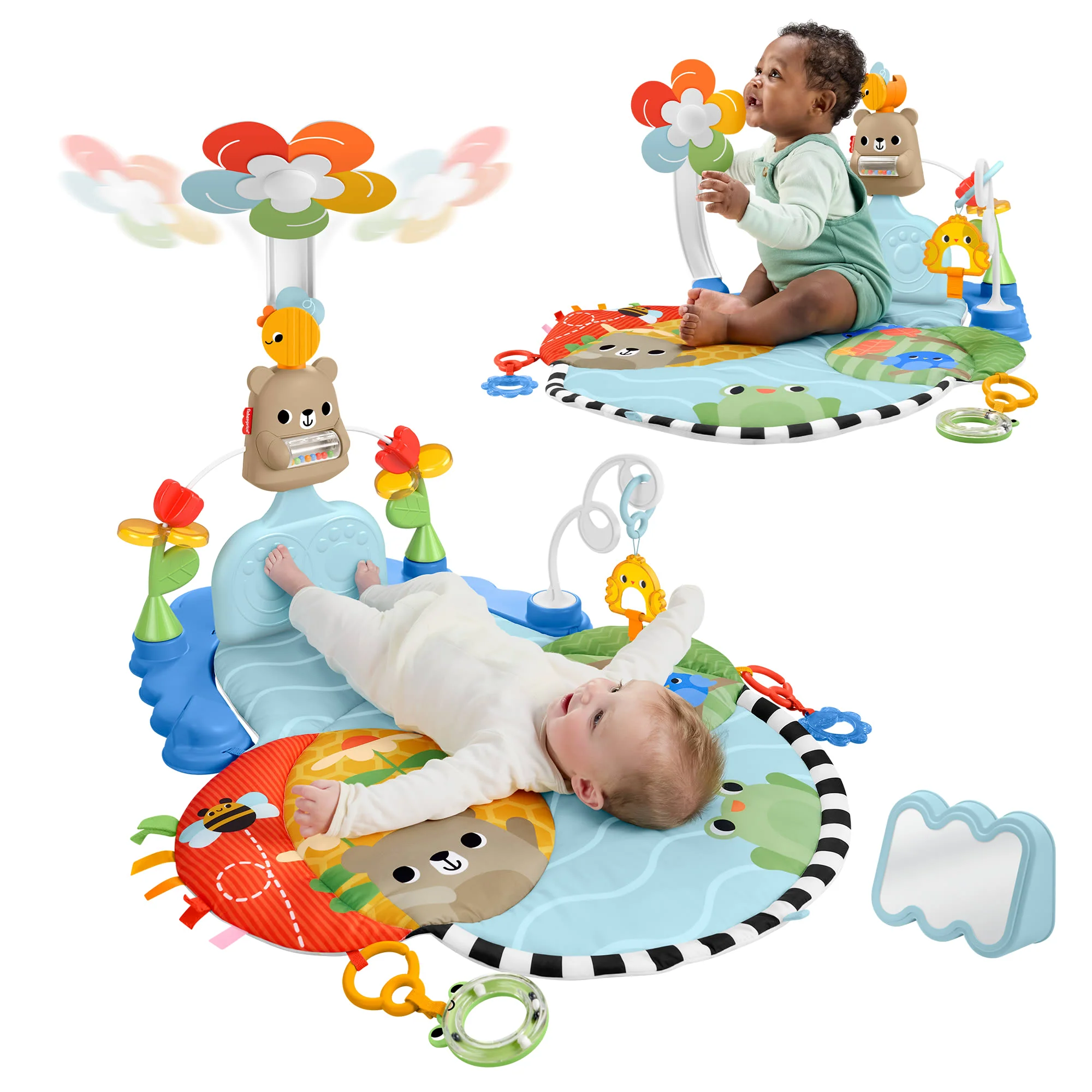 Fisher-Price 3-In-1 Trappel En Schommel Activiteitenmat, Speelmat Voor Baby's En Zintuiglijke Speeltjes Voor De Ontwikkeling Van Pasgeborenen