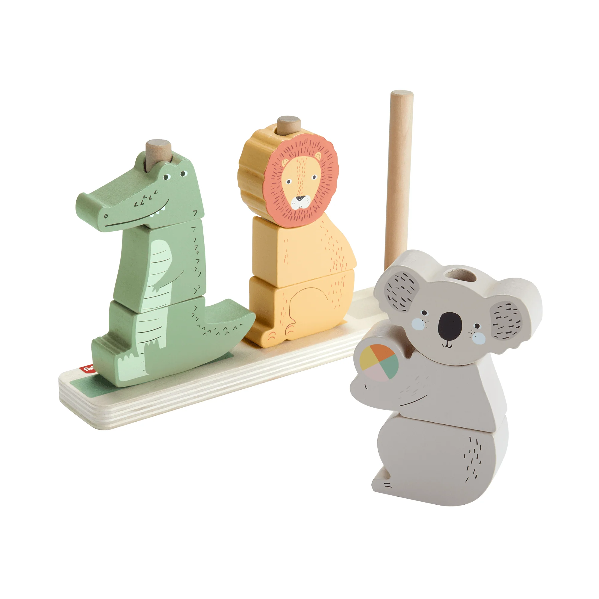 Fisher-Price Animali In Legno Da Impilare, Giocattolo Per Neonati E Bimbi Piccoli, 10 Pezzi