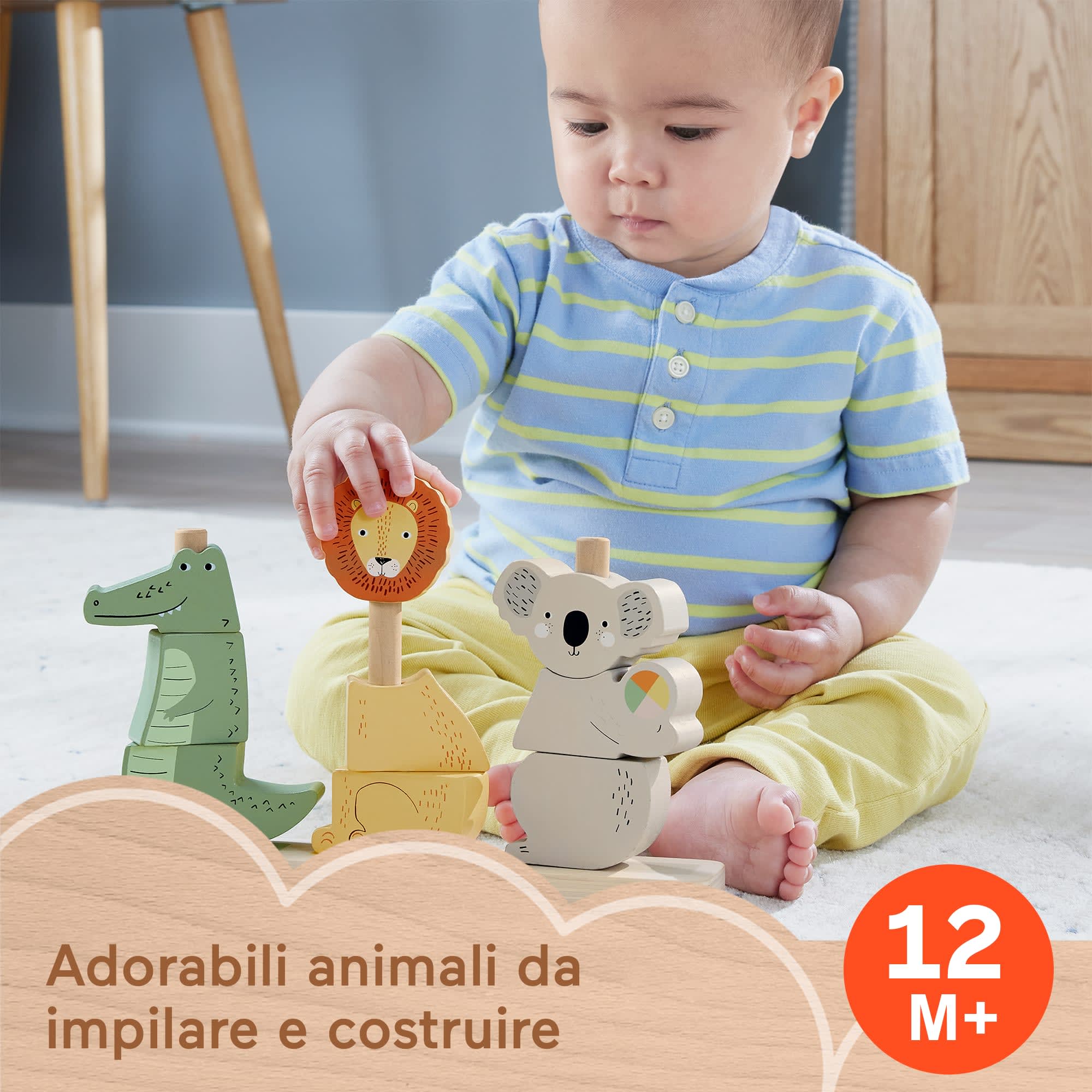 Fisher-Price Animali In Legno Da Impilare, Giocattolo Per Neonati E Bimbi Piccoli, 10 Pezzi - Image 2