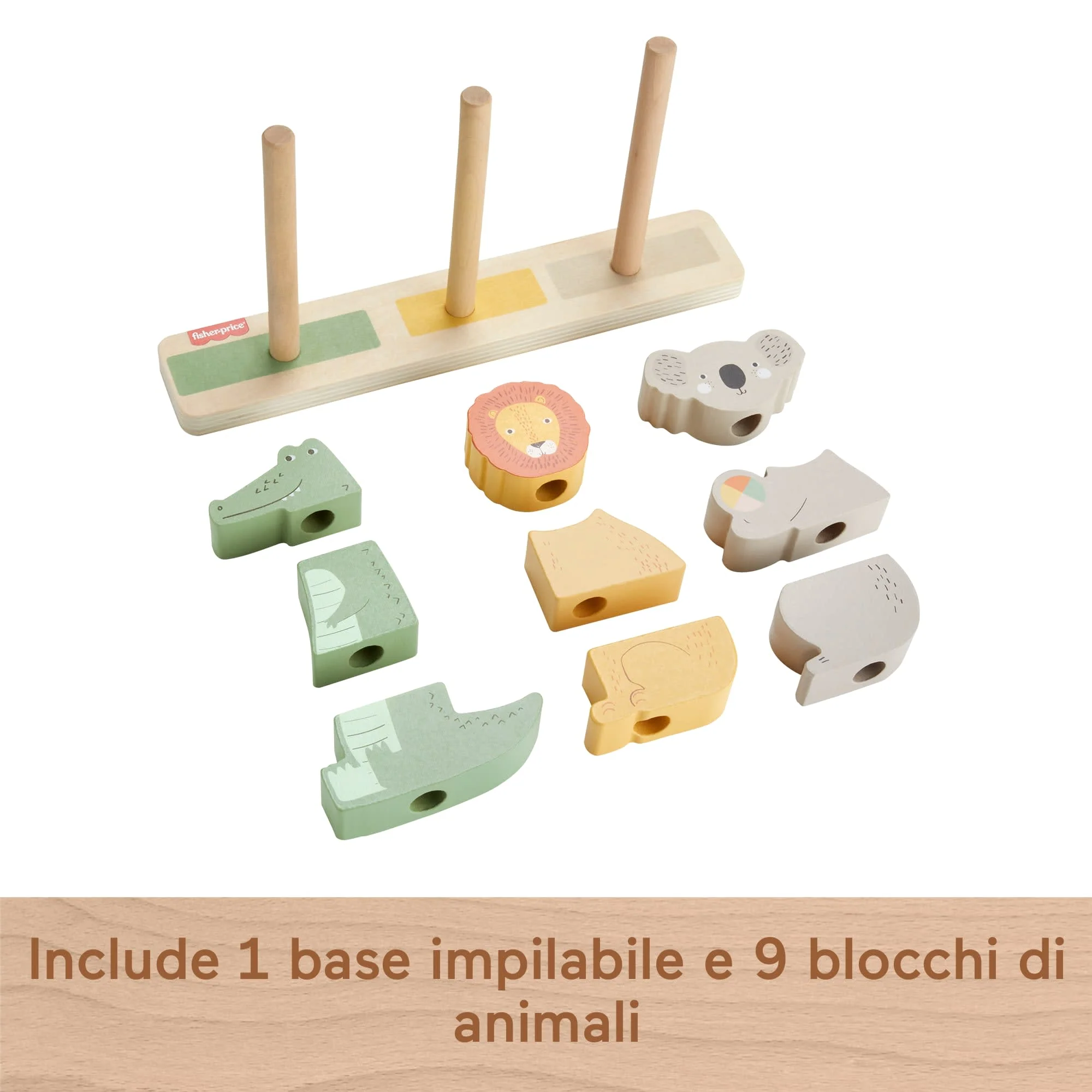Fisher-Price Animali In Legno Da Impilare, Giocattolo Per Neonati E Bimbi Piccoli, 10 Pezzi - Image 5