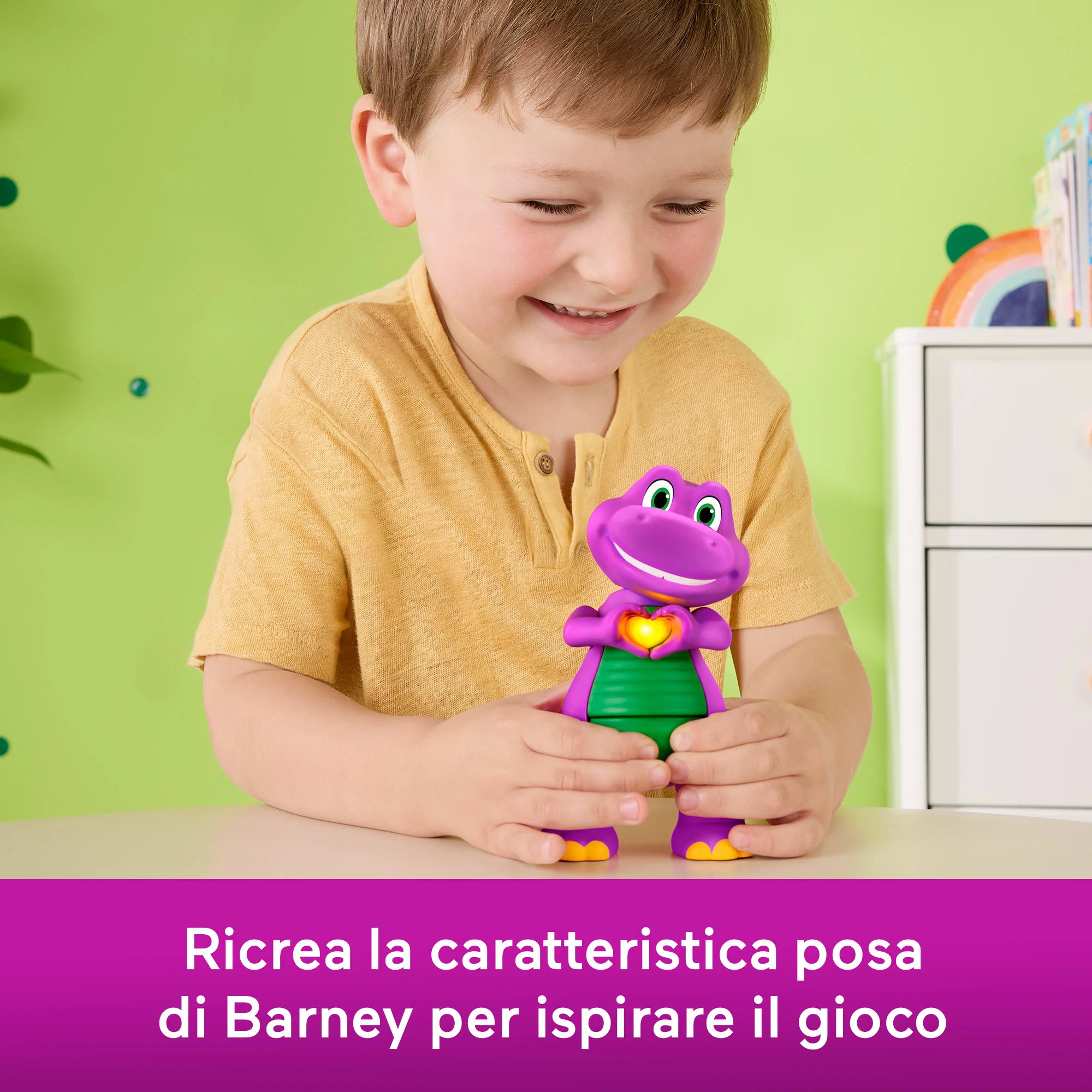 Fisher-Price Il Mondo Di Barney, Personaggio Barney Con Mani A Cuore Con Luci E Suoni, Per Bambini - Image 3