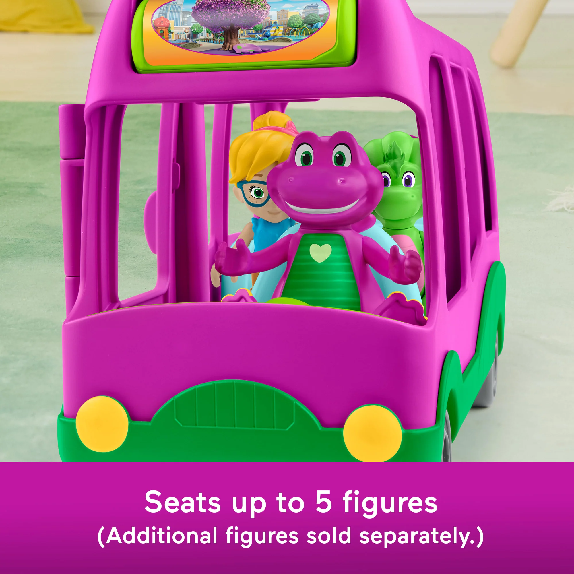 Fisher-Price Barney's World Adventure Bus Push-Along Toy & Barney Figure For Kids, 2 Pieces - Image 5