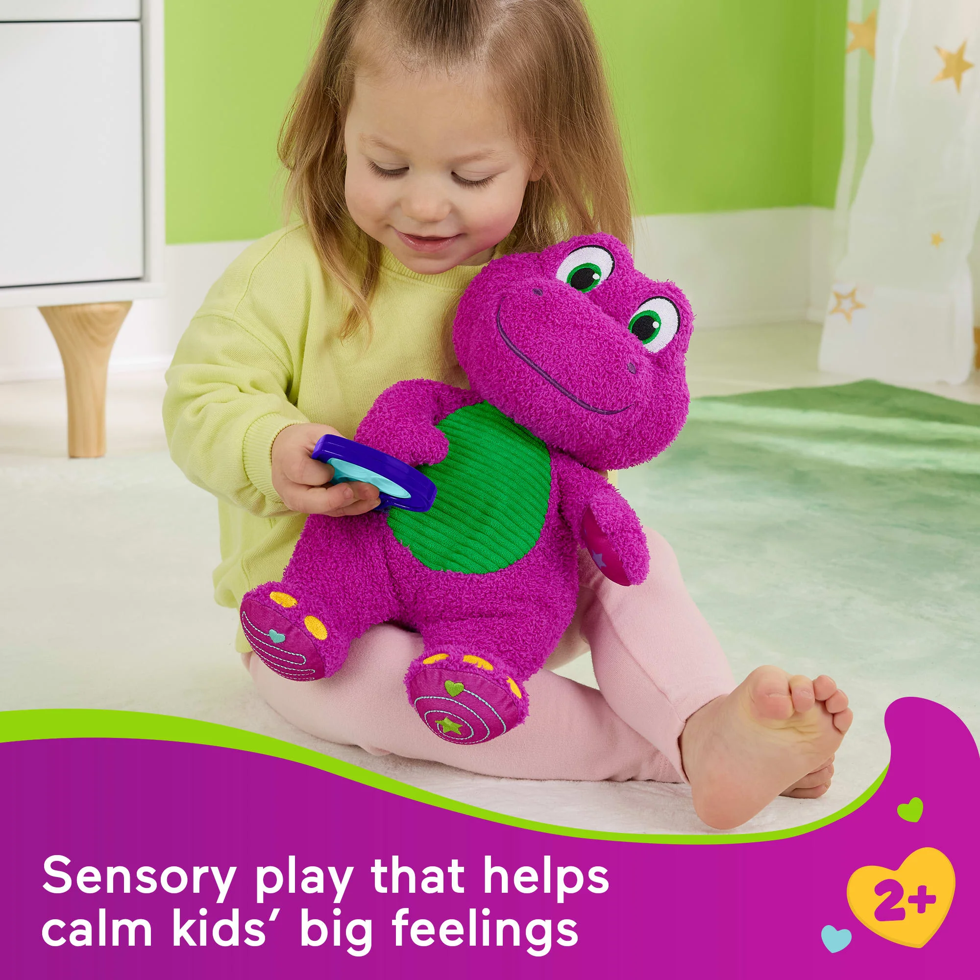 Fisher-Price Barney's World Sensory Barney Plush Toy With Fidget Activity For Toddlers - Image 2