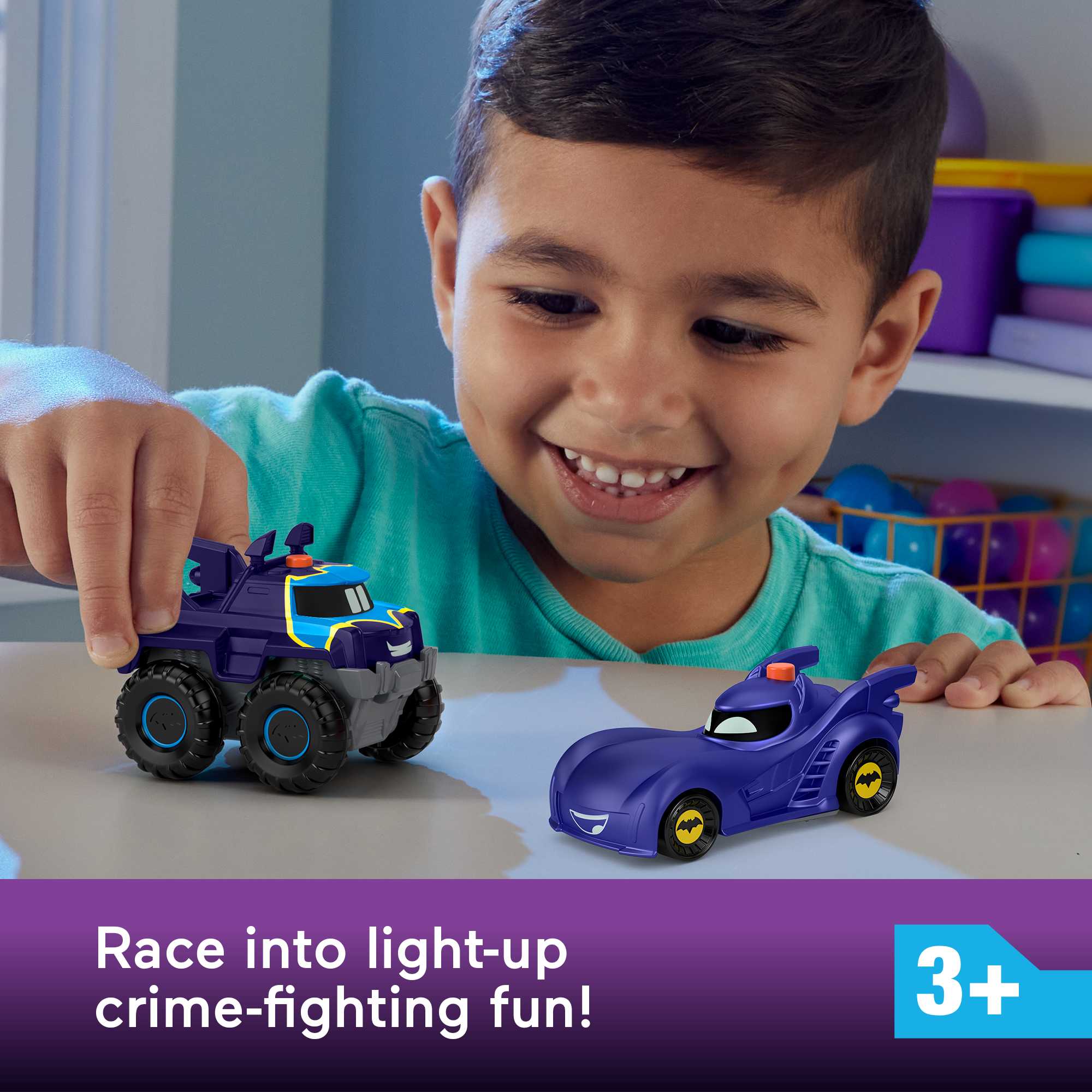 Fisher-Price Dc Batwheels Light-Up 1:55 Scale Toy Cars, Bam The Batmobile & Buff, 2 Pieces - Image 2
