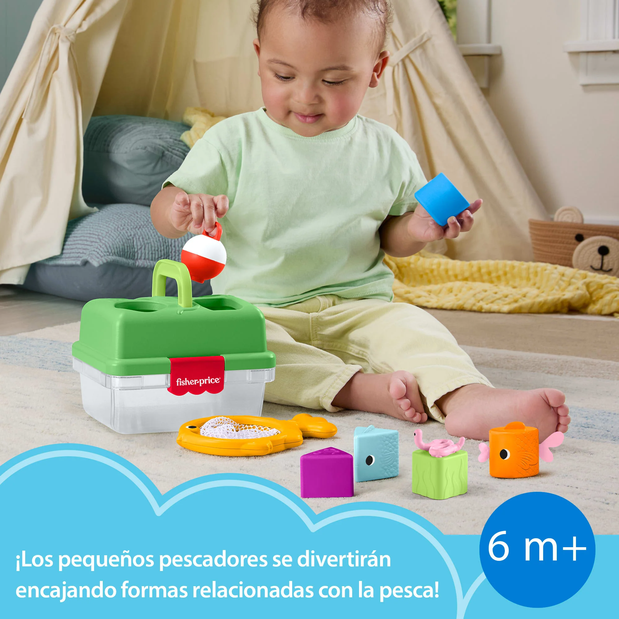 Caja De Pesca Encaja Y Guarda Del Bosque De La Amistad De Fisher-Price, Juguete Para Bebés Con 6 Bloques De Formas Y Red De Pesca - Image 2
