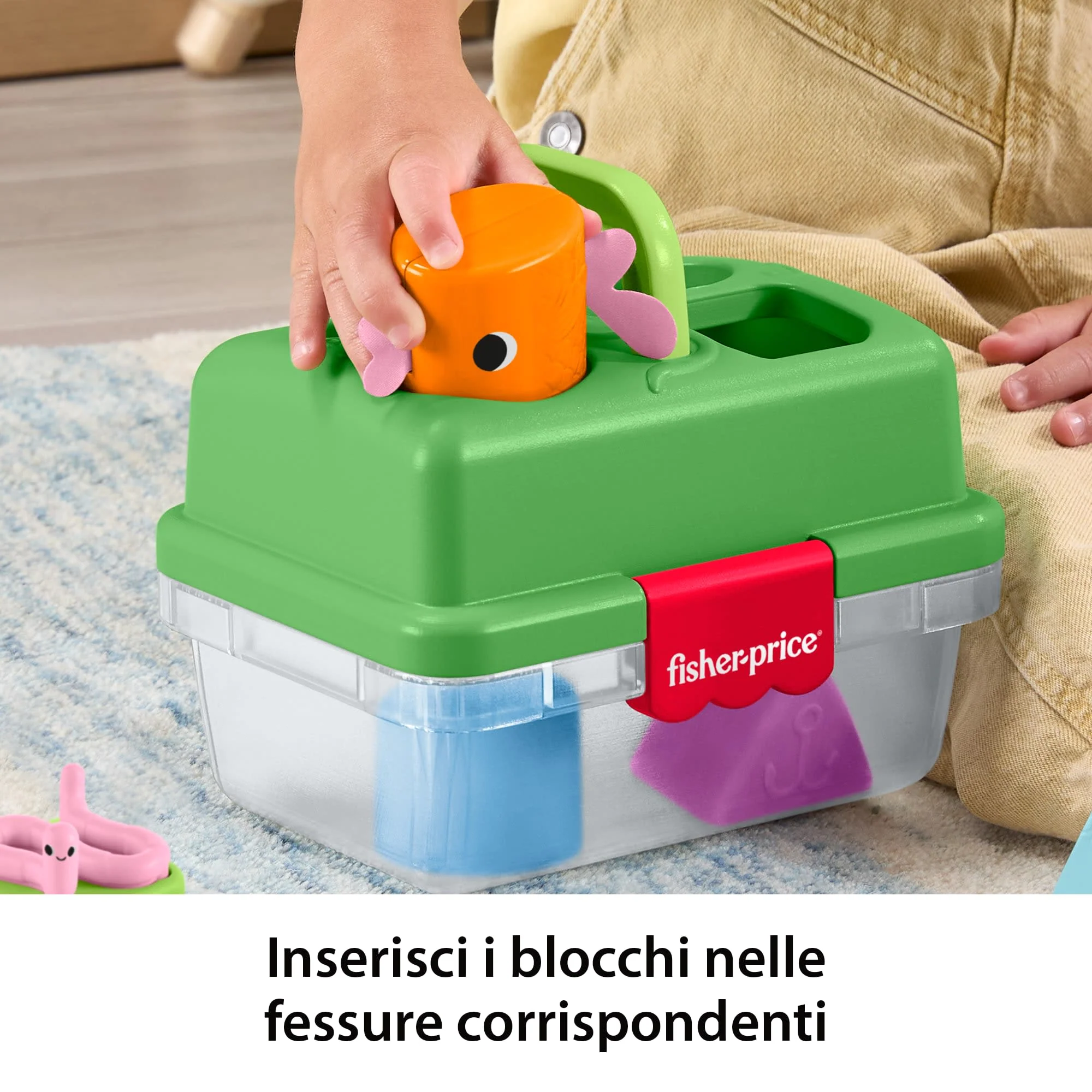 Fisher-Price Cassetta Scegli La Forma Amici Della Foresta, Giocattolo Per Bambini Con 6 Blocchi E Retino Da Pesca - Image 3
