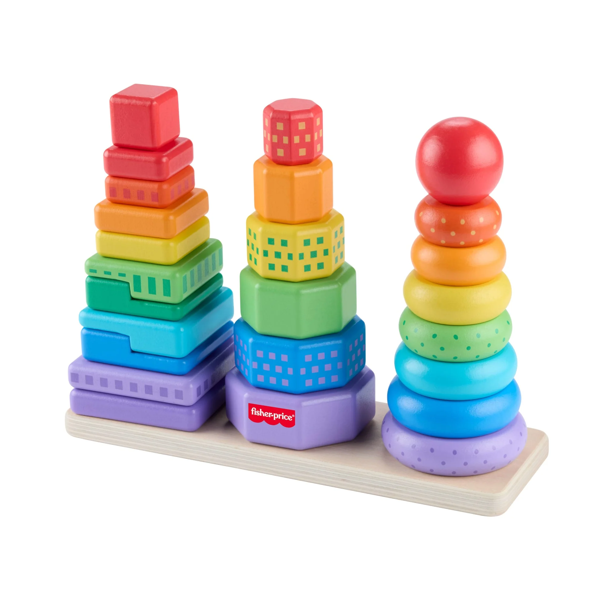 Fisher-Price Ξύλινες Πυραμίδες - Πολύχρωμα Σχήματα Παιχνίδι Λεπτής Κινητικότητας, 26 Ξύλινα Κομμάτια - Image 4