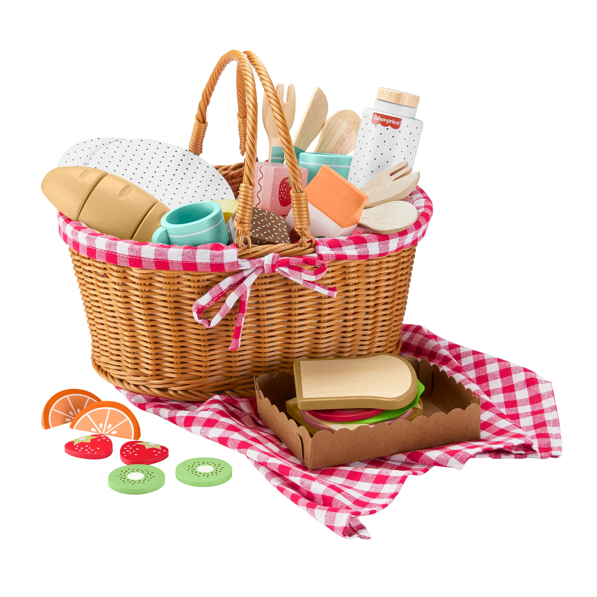 Fisher-Price Ξύλινο Καλάθι Για Πικ Νικ Παιχνίδι Μίμησης Για Παιδιά Προσχολικής Ηλικίας, 31 Ξύλινα Κομμάτια