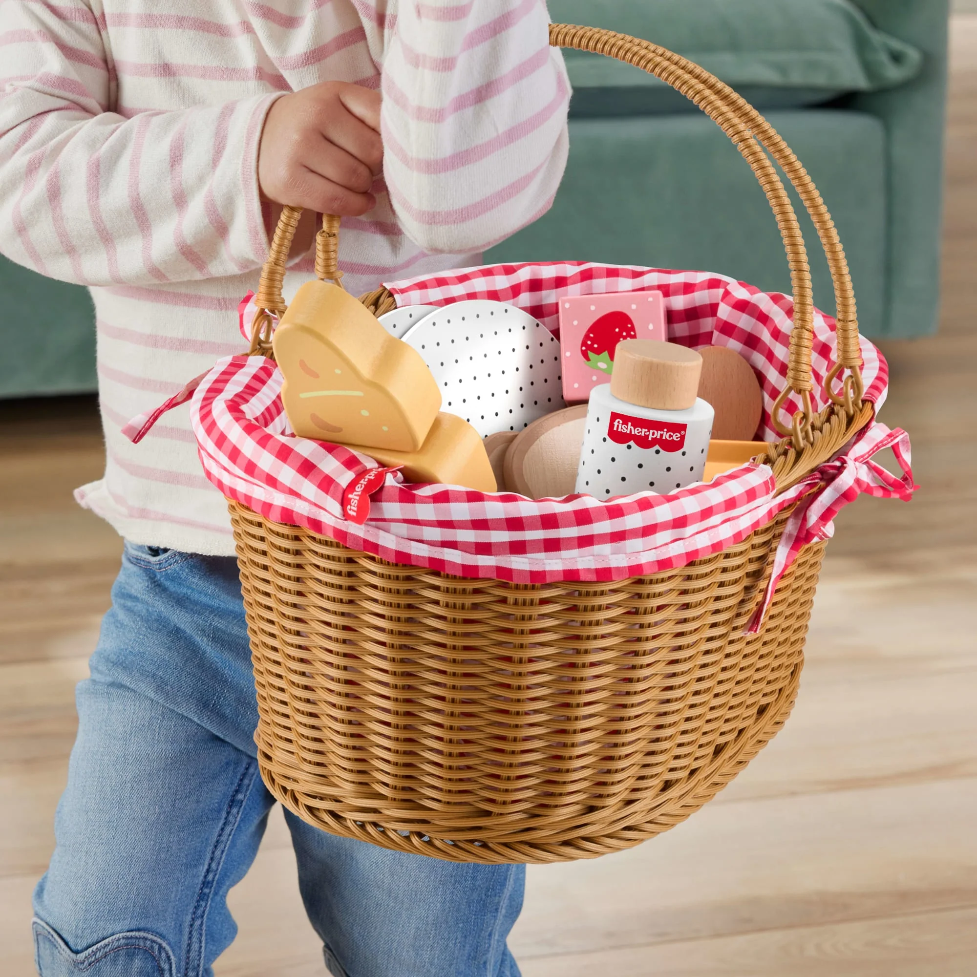 Fisher-Price Ξύλινο Καλάθι Για Πικ Νικ Παιχνίδι Μίμησης Για Παιδιά Προσχολικής Ηλικίας, 31 Ξύλινα Κομμάτια - Image 3