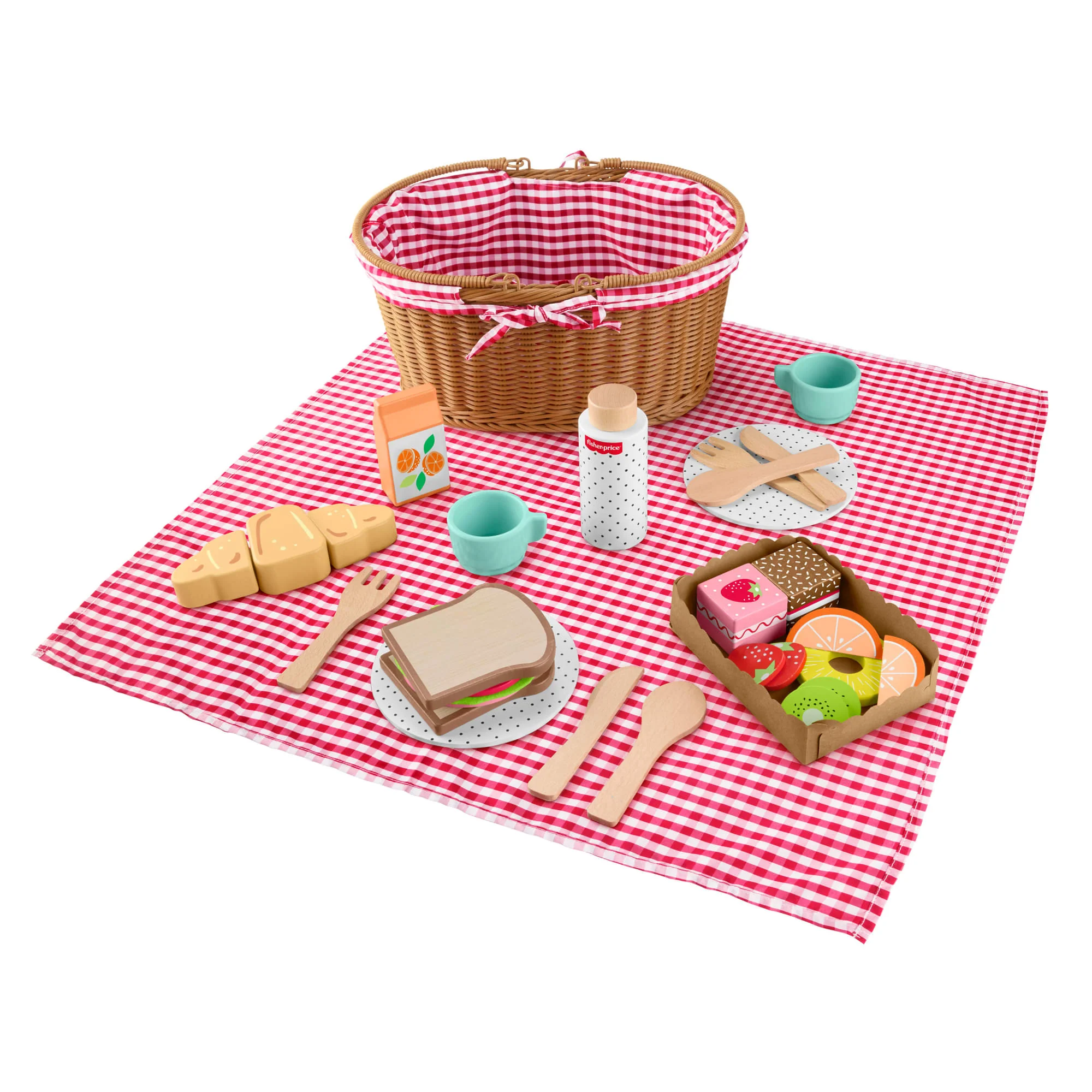Fisher-Price Ξύλινο Καλάθι Για Πικ Νικ Παιχνίδι Μίμησης Για Παιδιά Προσχολικής Ηλικίας, 31 Ξύλινα Κομμάτια - Image 4
