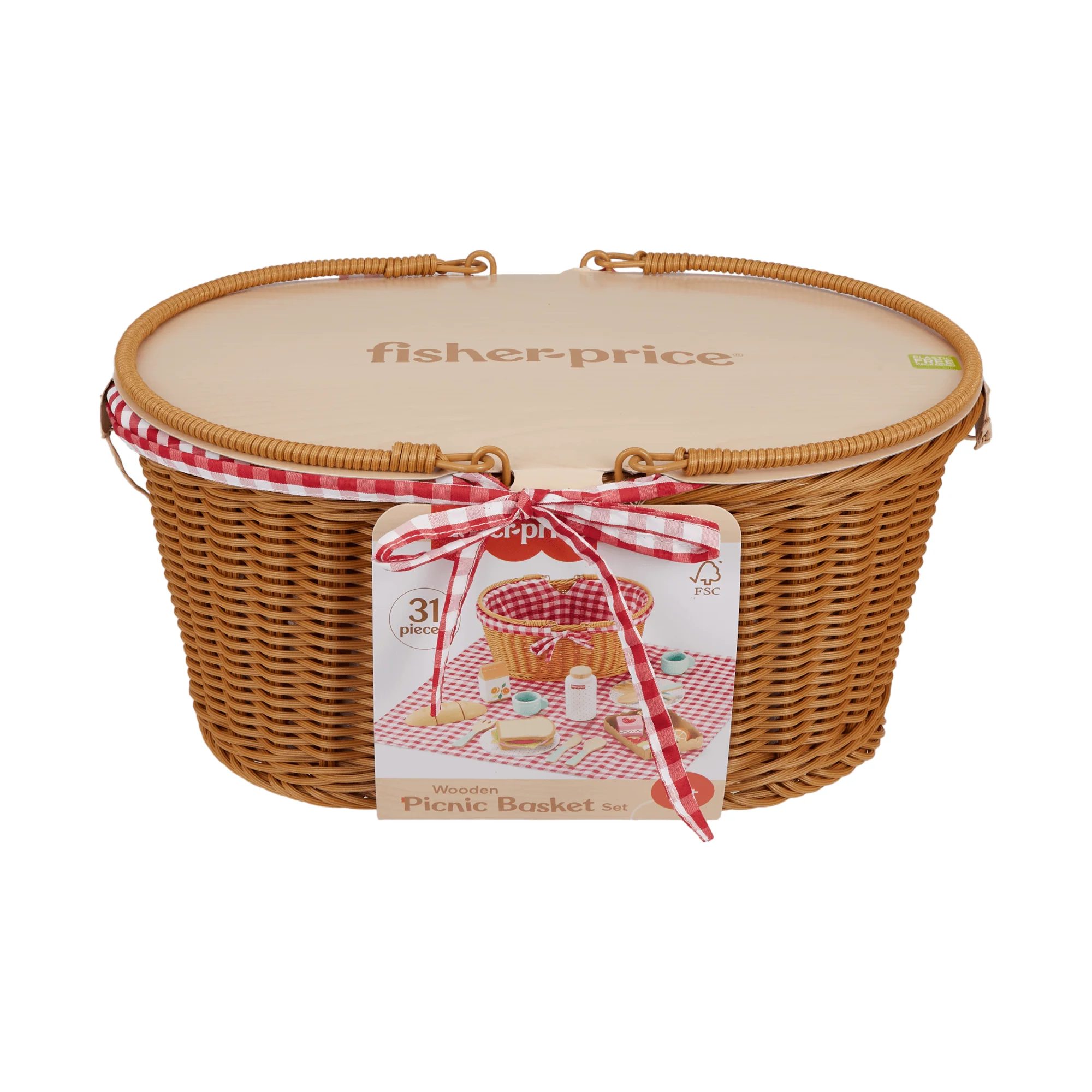Fisher-Price Ξύλινο Καλάθι Για Πικ Νικ Παιχνίδι Μίμησης Για Παιδιά Προσχολικής Ηλικίας, 31 Ξύλινα Κομμάτια - Image 6