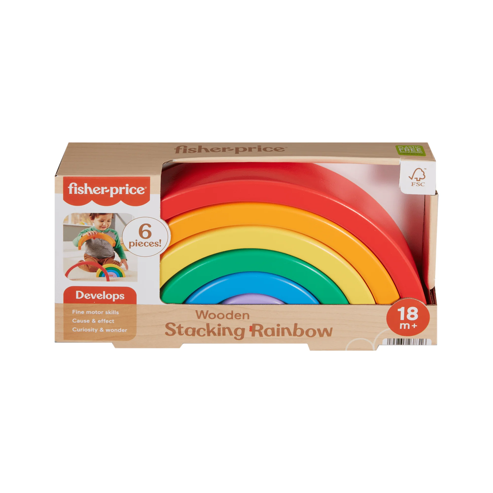 Fisher-Price Ξύλινο Ουράνιο Τόξο, Παιχνίδι Ταξινόμησης, 6 Ξύλινα Κομμάτια - Image 6