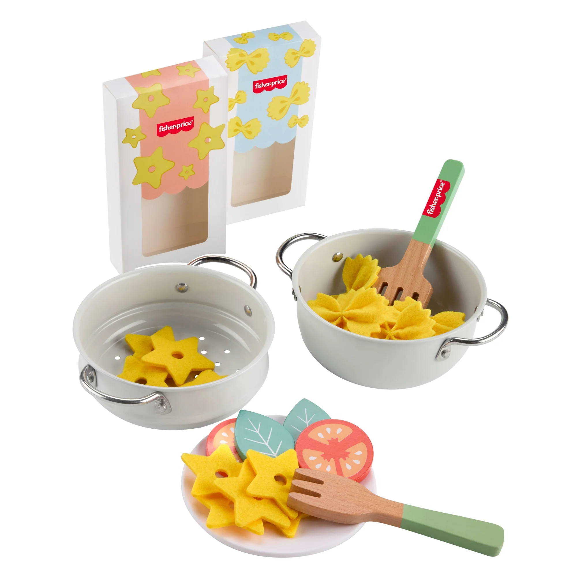Σετ Ζυμαρικών Fisher-Price Με Κατσαρολάκια Και Ξύλινα Ζυμαρικά Για Παιχνίδι Μίμησης, 31 Κομμάτια - Image 2